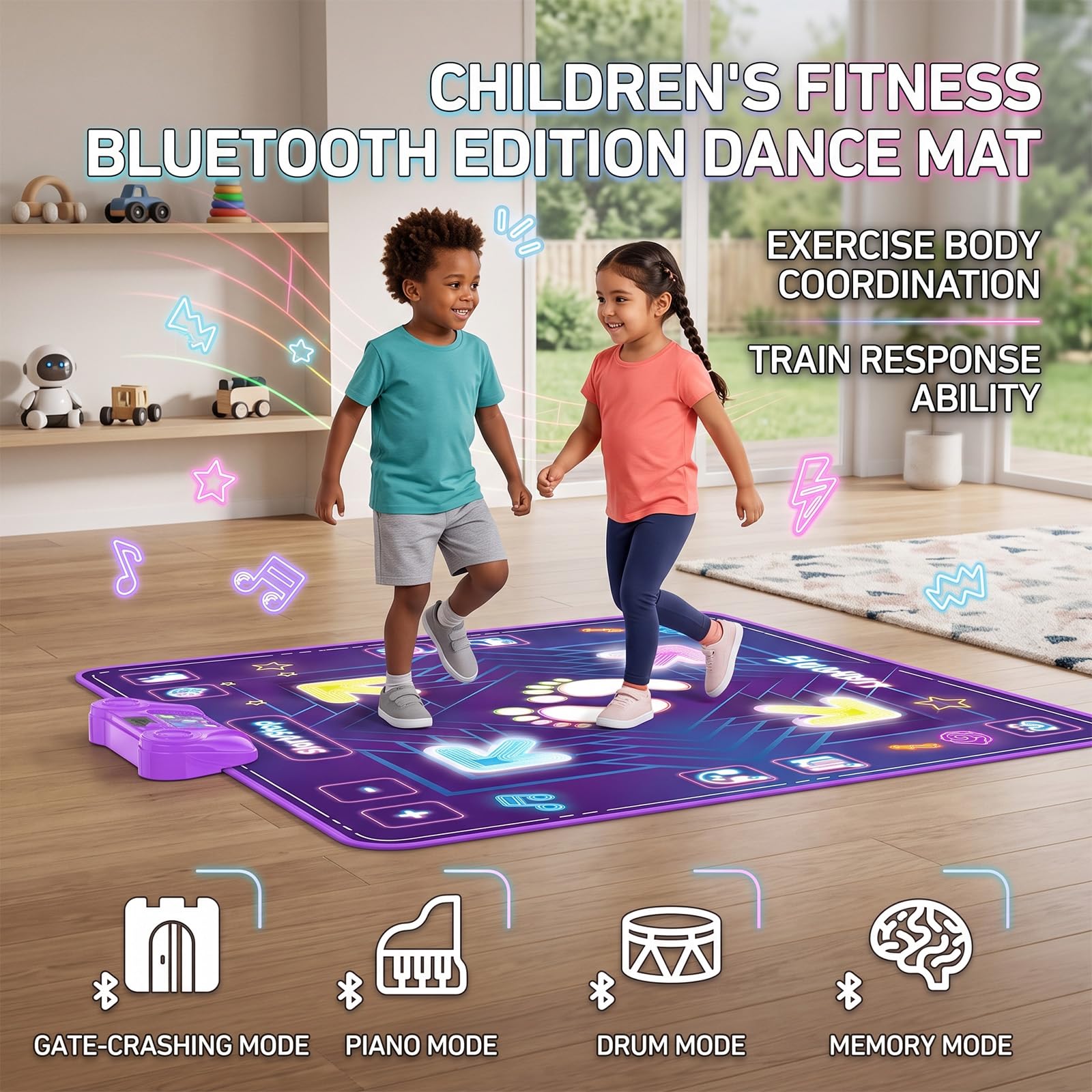 Tappeto da ballo per bambini 3-12 anni, Bluetooth, con 4 pulsanti luminosi