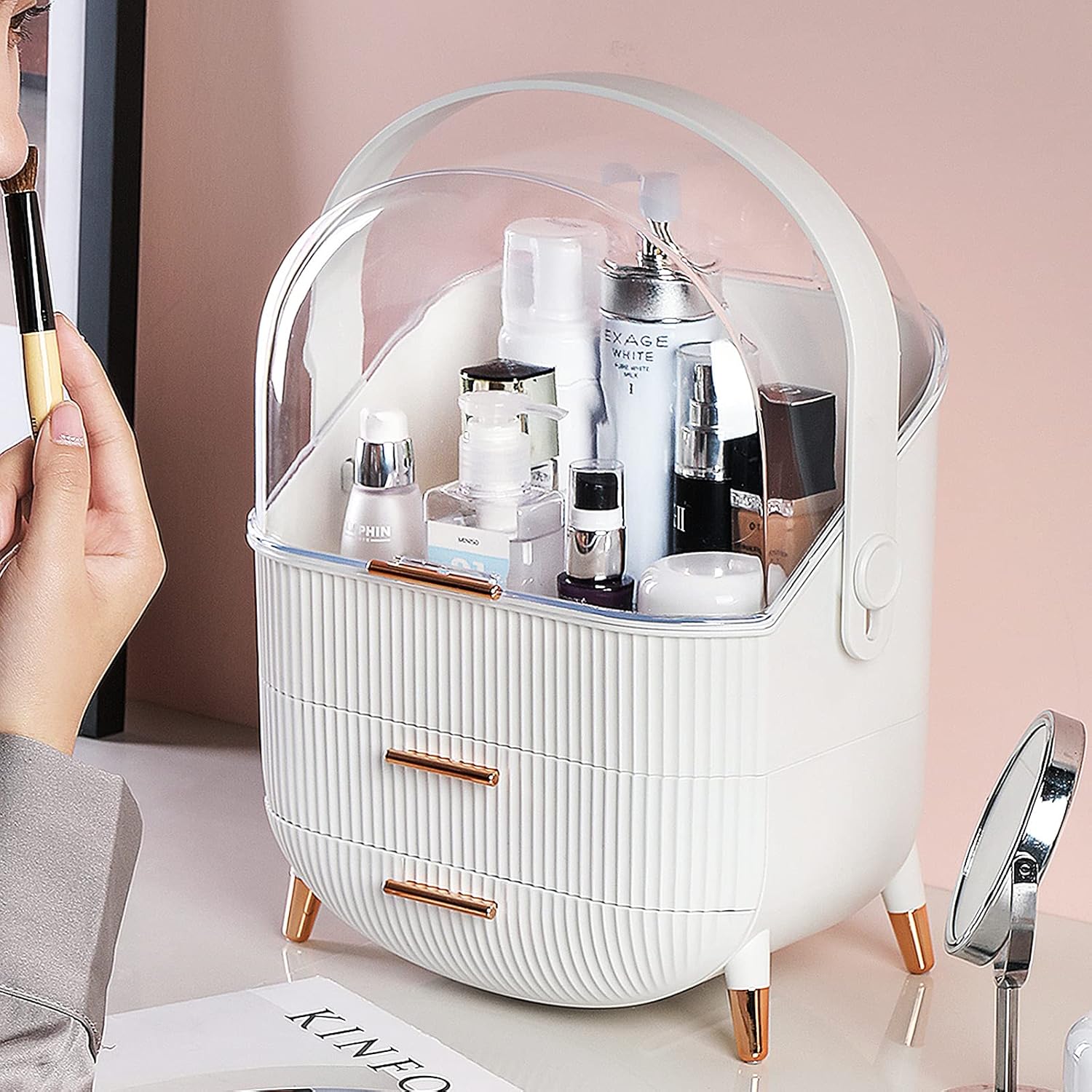CANITORON Makeup Storage Organizer，Cosmetics Display Case with 2-Layer Storage Box and Transparent Cover，Skincare Organizers for Bathroom Countertop,Bedroom Vanity Desk and Travel-Green : Beauty & Personal Care