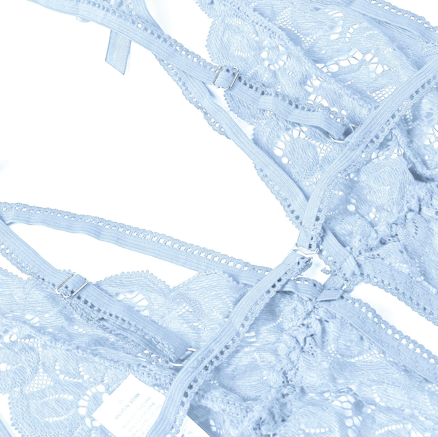 Donnalla Women's Deep V Lace Teddy One Piece Lingerie Cutout Strappy Lingerie: Medium Light Blue