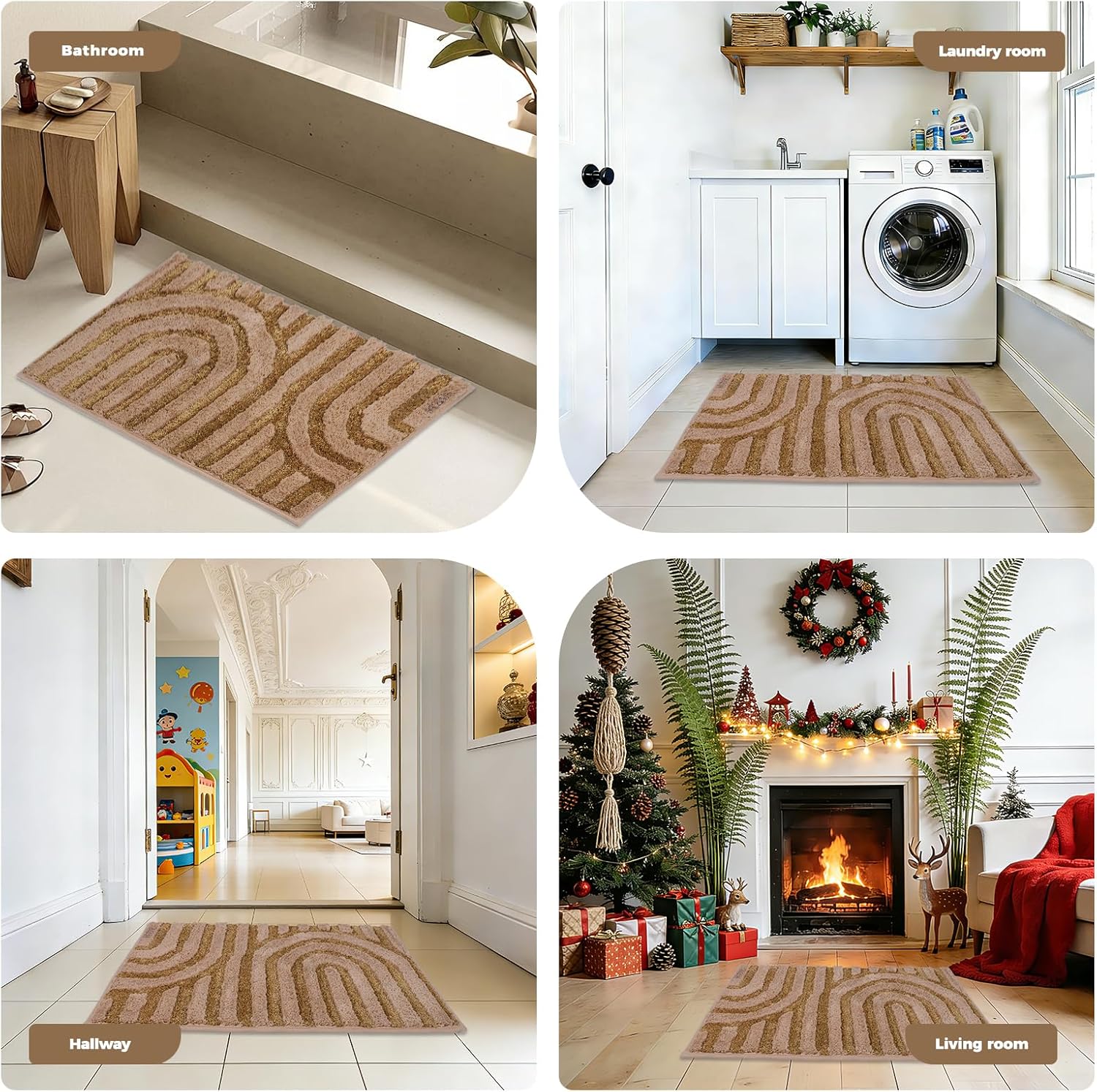 Abstract Bathroom Rug 44''X24'', Extra Soft Minimalist Microfiber Bath Mat, Rubber Backing, Quick Dry, Machine Washable Bath Mat for Bathroom, Tub and Shower, Home Decor Accessories, Brown