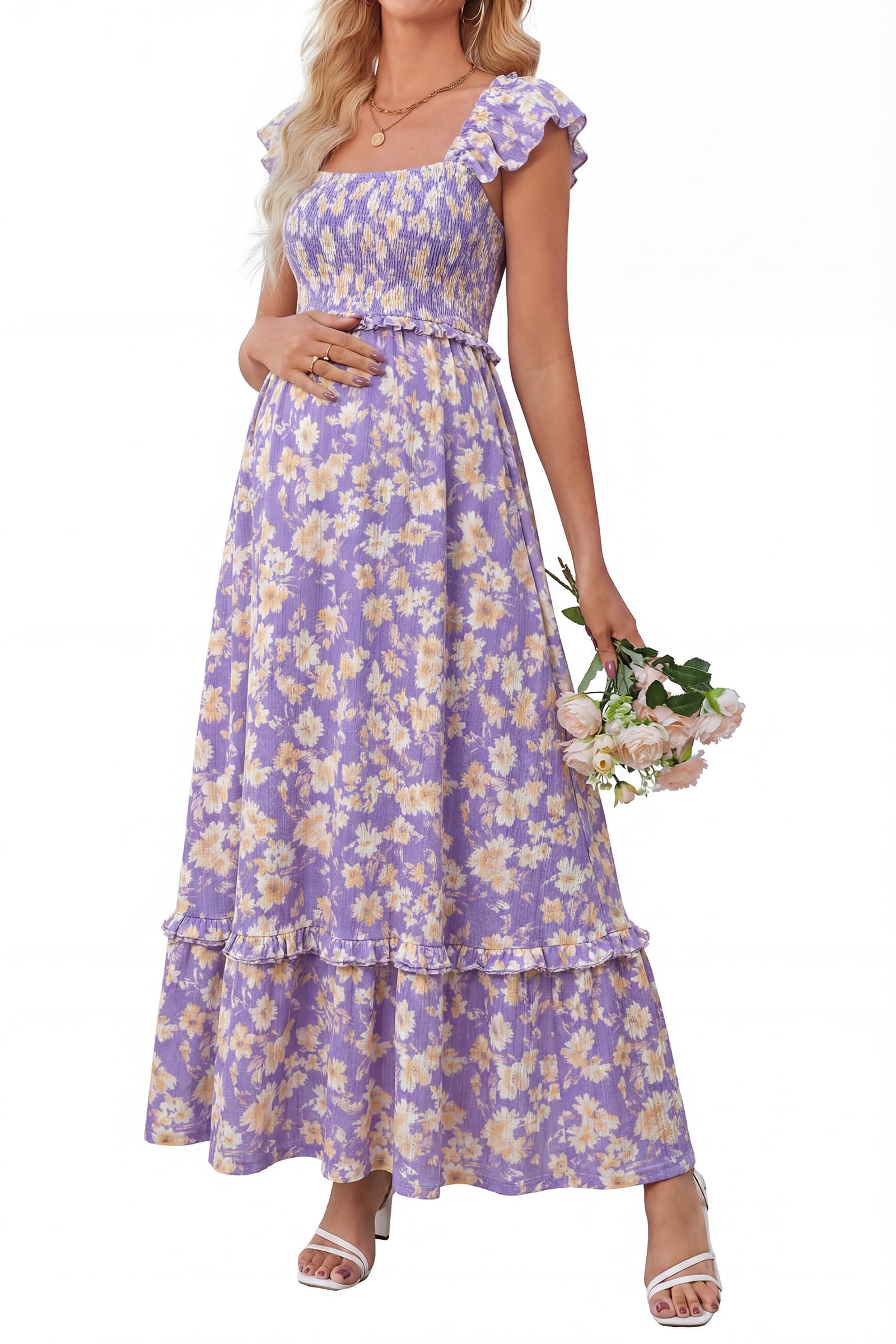 OUGES Boho Smocked Maxi