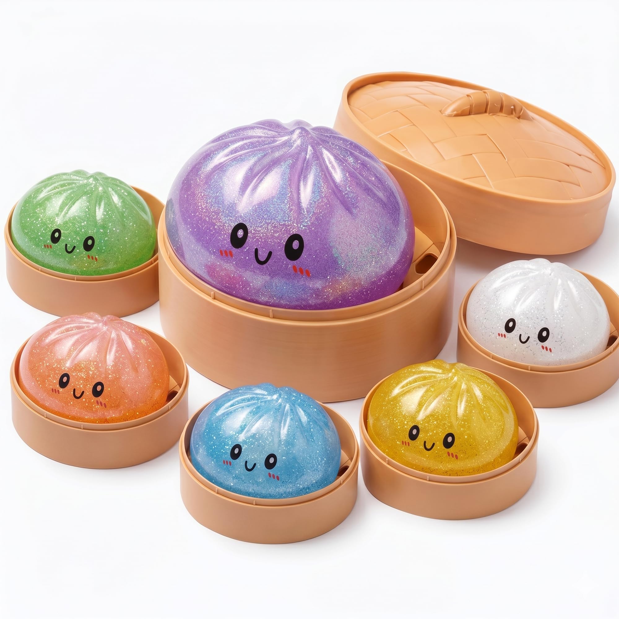 OBD Dumpling Squishy Toy Giant Glitter Dumpling Stress Ball Colourful Soft Squeeze Fidget Toys for Kids Adults Anxiety Relief Sensory Play Desk Toys (5.5cm)