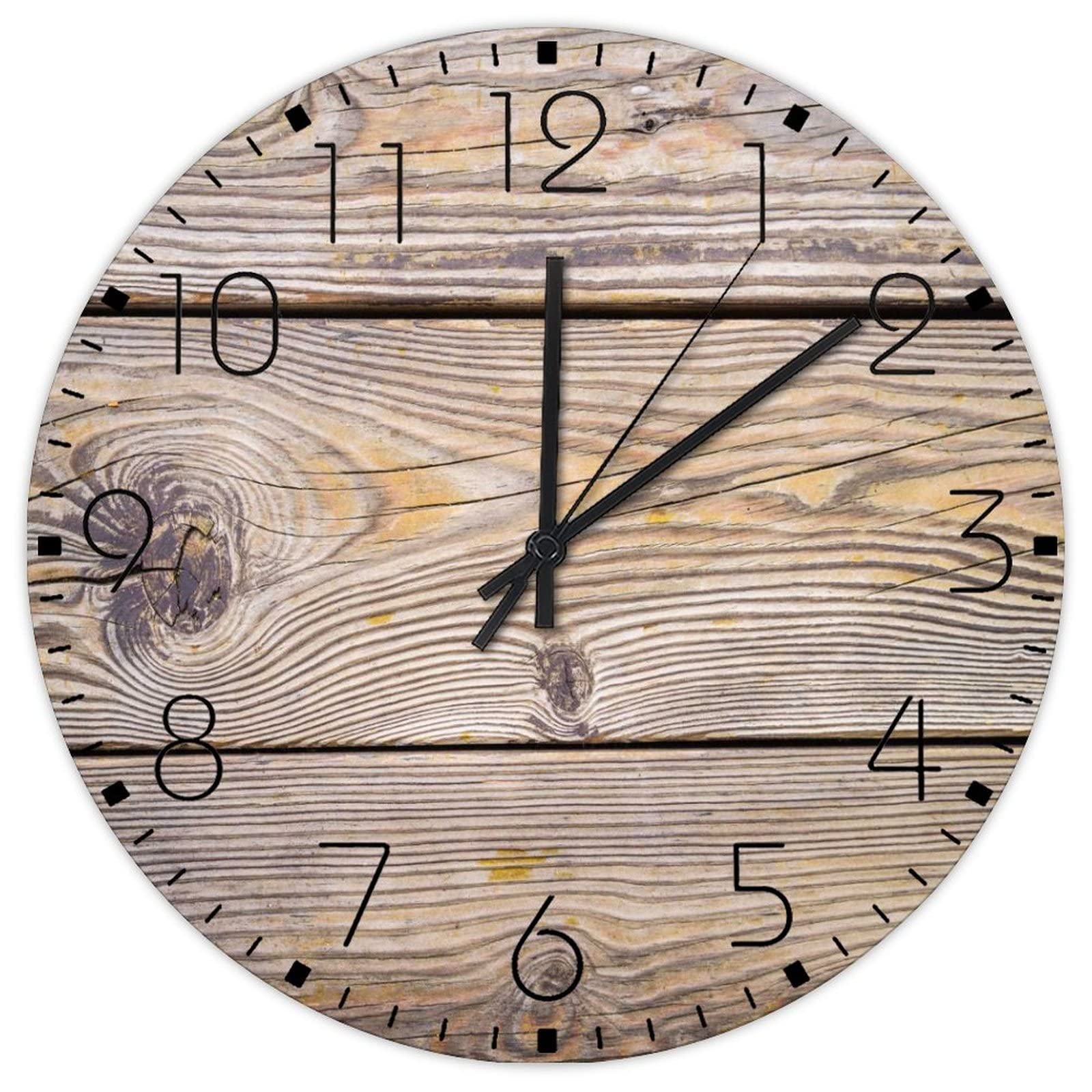 Wooden Wall Clock Silent Non-Ticking Large Numbers Battery Operated Wood Grain Shabby Chic Design Beautiful Wall Clocks Shiplap Wooden Wall Decor for Hall Lofts Church 10 Inch
