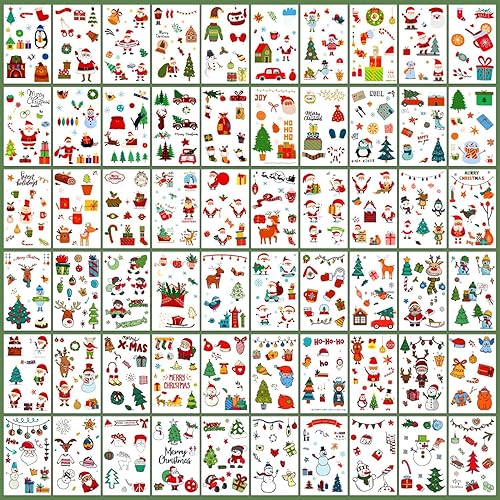 Miniatura 4 de Partywind 112 hojas (1200 estilos) tatuajes temporales para niños para Navidad, suministros de fiesta de Navidad, regalos de Navidad, rellenos de