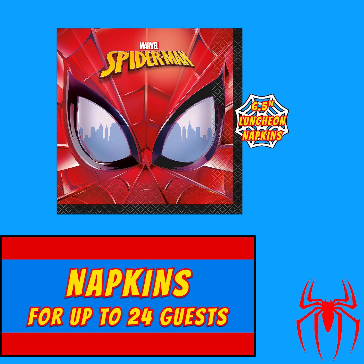 Unique Spider-Man Party Supplies | Plates and Napkins Party Set | Serves 24 | Officially Licensed | Dinner Plates and Luncheon Napkins | Birthday Tableware For Kids, Quick Setup, Easy Cleanup