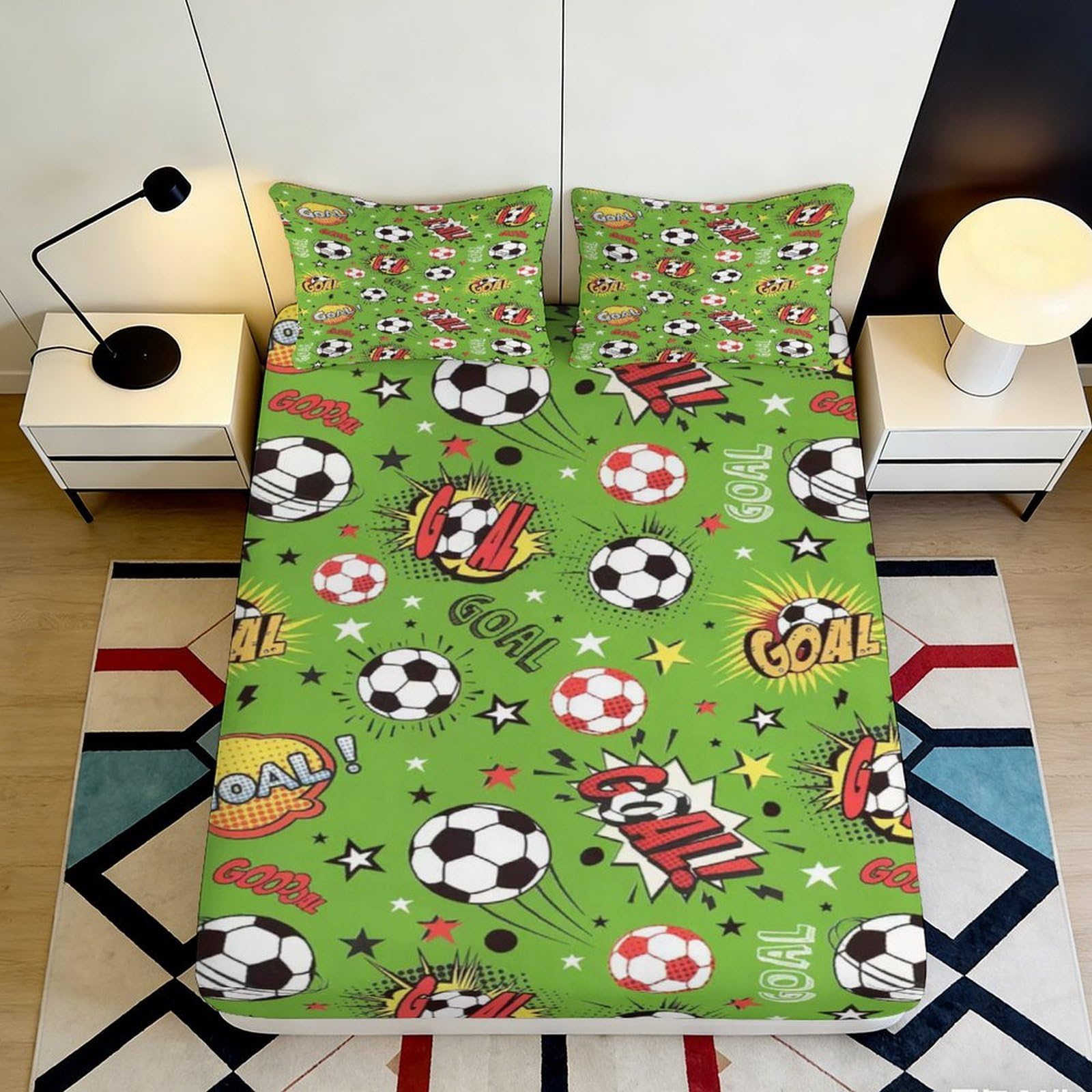 Uynsixtme Style-6 3D Printed Football Field Fitted Sheet Microfiber Deep Pocket Non-Slip Bedroom Bedding Football Mattress Fitted Cover For Adults Teens 140X200x25cm