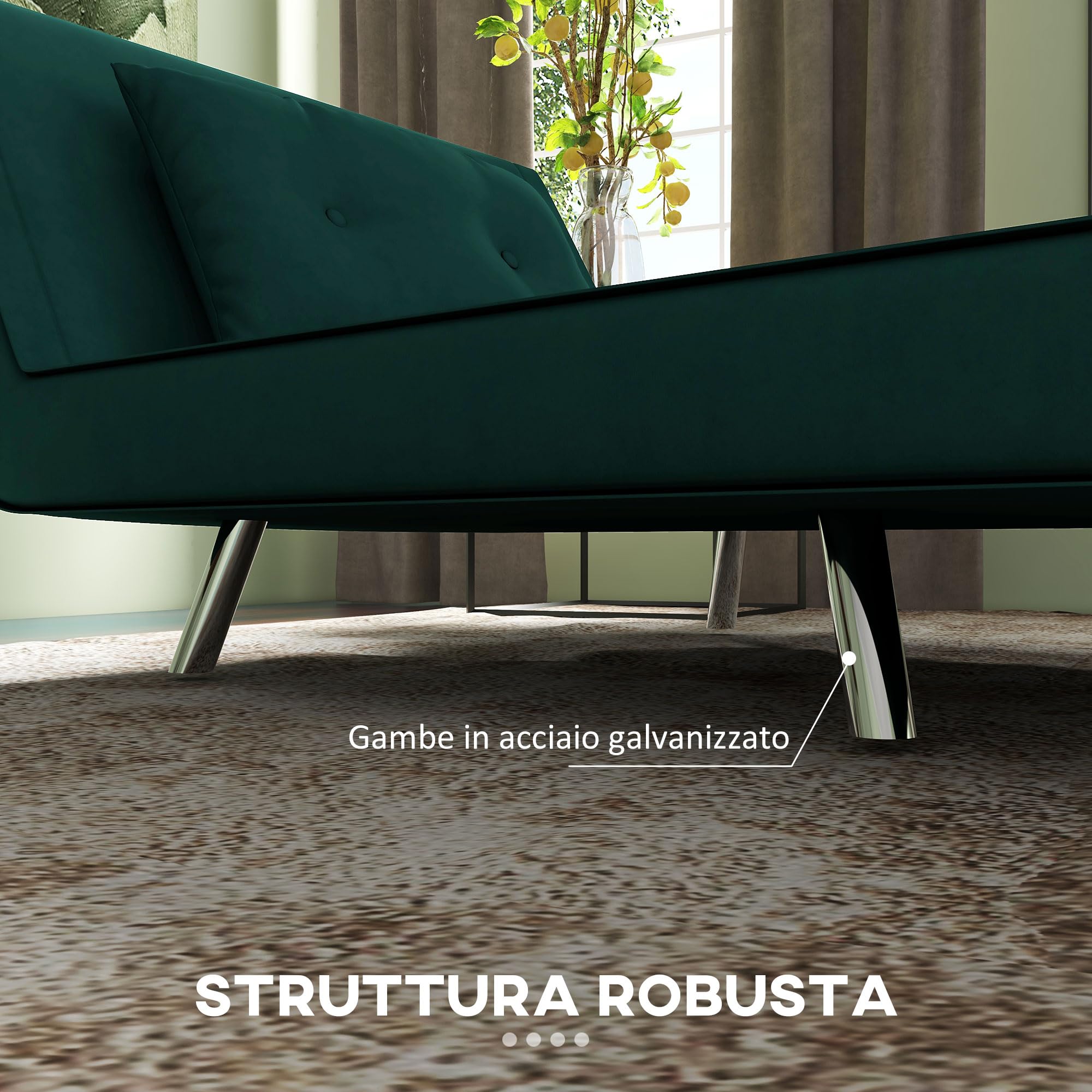 HOMCOM Poltrona Letto Singolo 3 in 1, Poltroncina Reclinabile a 3 Livelli con Rivestimento in Velluto e Cuscino, 100x88x83cm, Verde Scuro