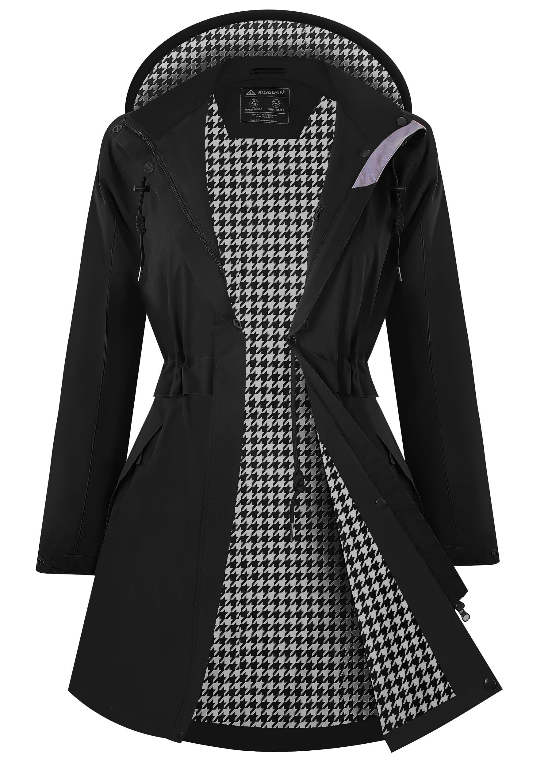 Regenjacke Damen Wasserdicht Kapuze Regenmantel Jacke Atmungsaktive Mantel Übergangsjacke Lang Trenchcoat Frühling Herbst S-2XL