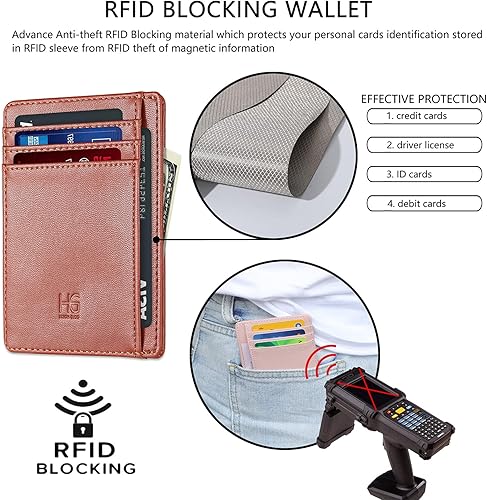Miniatura 3 de Cartera delgada con bloqueo RFID para tarjetas, cartera minimalista de cuero con bolsillo frontal para mujer Slim, RFID Blocking, Minimalist, Front