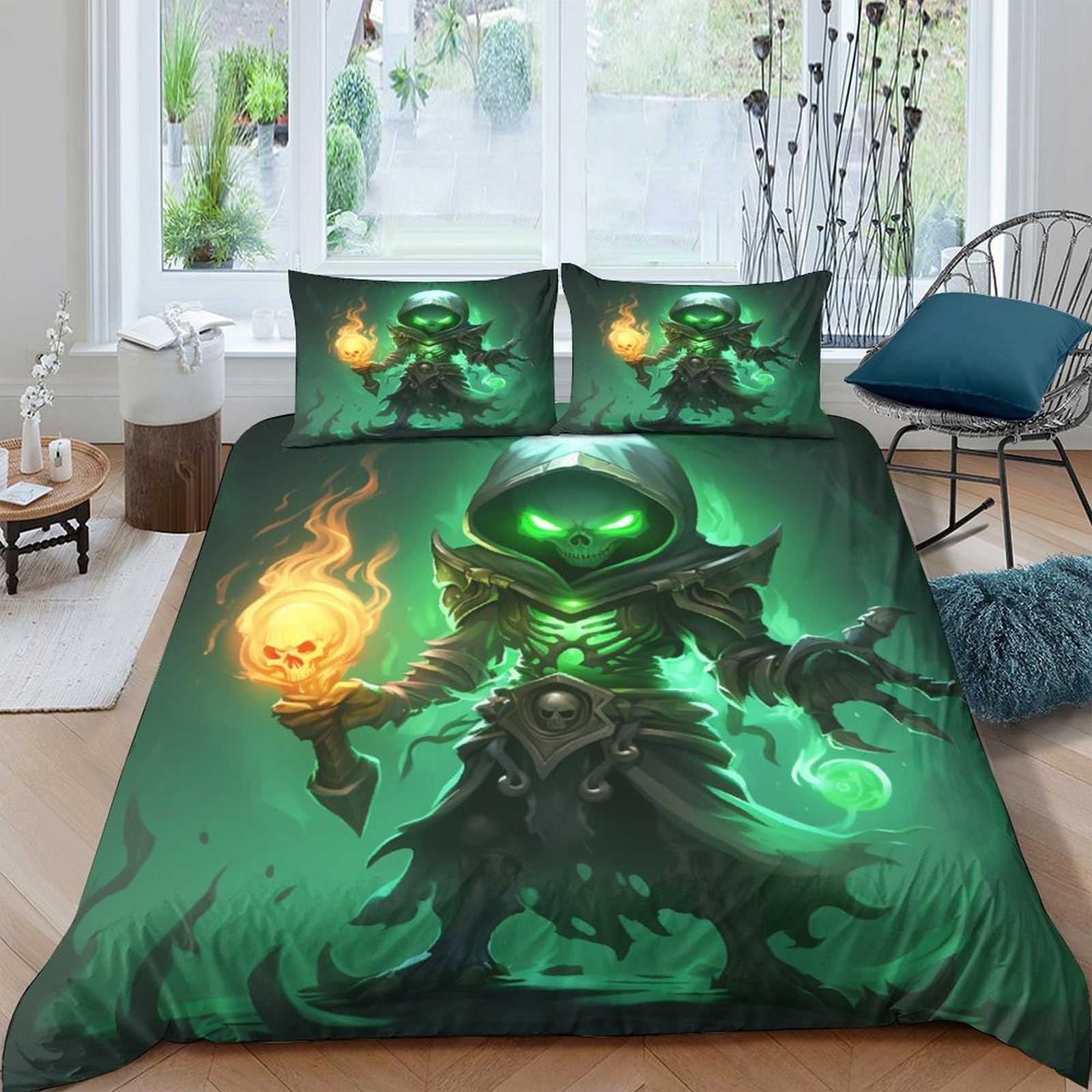 Ensemble housse de couette imprimée squelette 3D microfibre