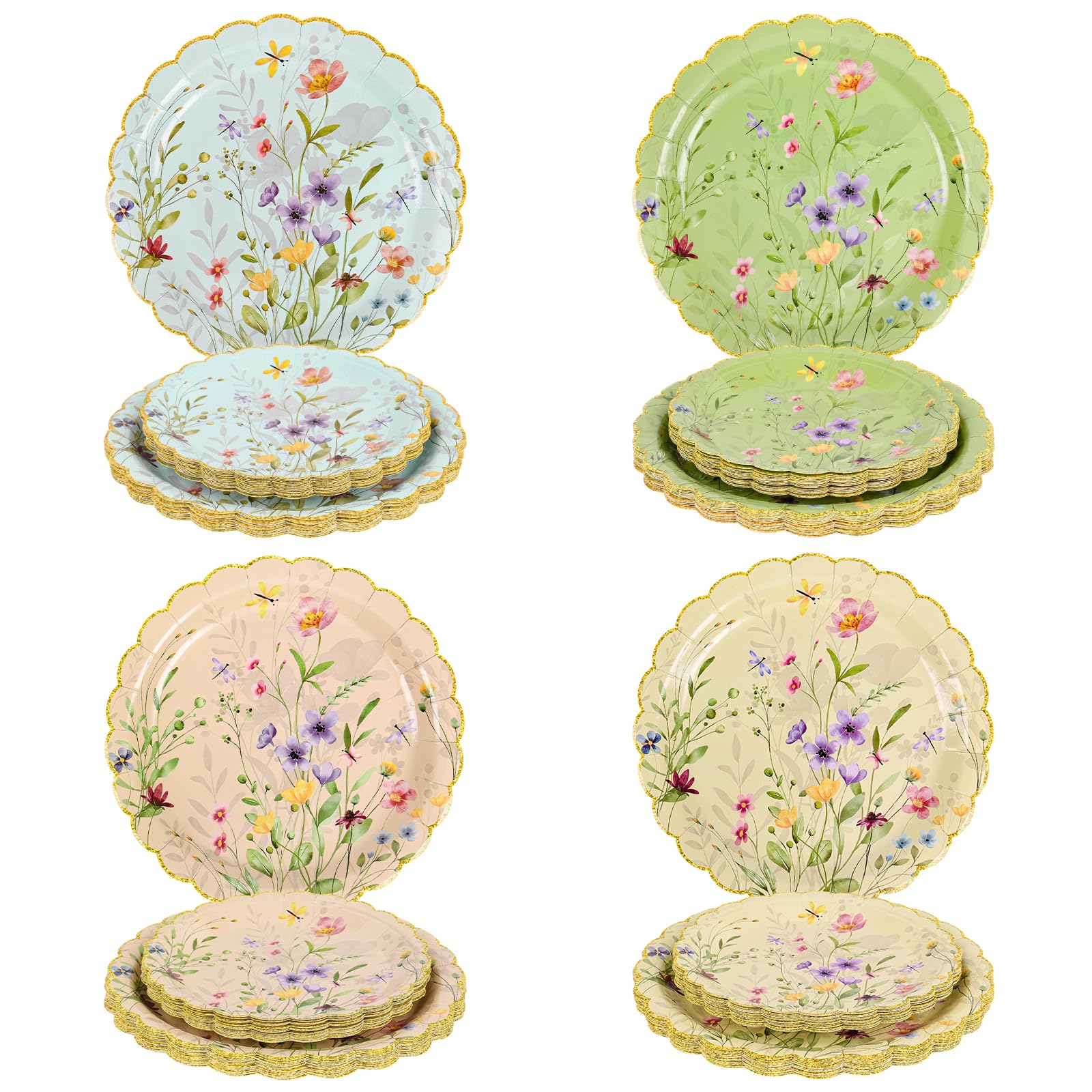 Assiettes jetables en carton fleuries haut de gamme pour mariage et réception | 64 pcs