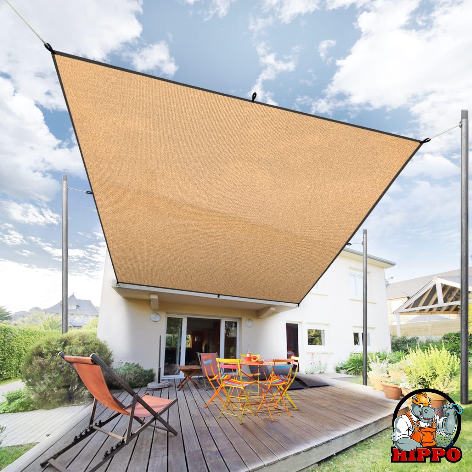 HIPPO Shade Sail with Polyester Band Affordable & Premium 150 GSM Sun Shade UV Block for Outdoor Car Parking (Beige, 9.5FTX5FT)
