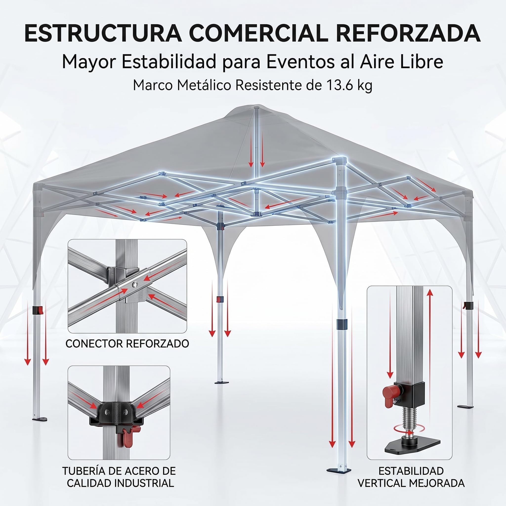 Garvee Carpa Plegable Comercial para Exteriores 3x3 m, Mecanismo de Bloqueo Central, Tejido Oxford 150D con Revestimiento de PU Impermeable, Diseño Ventana de Iglesia Europea, Altura 270 cm, Gris