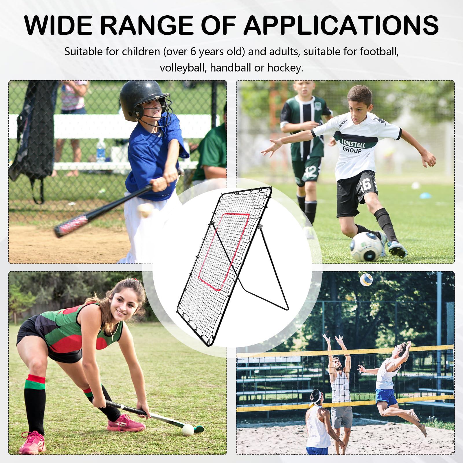 Filet de Rebond de Volley-Ball, 2,1 x 1,2 m Réglable Angle de 45/60/75/85 Degrés Équipement de Volley-Ball Entraînement pour Adultes et Enfants pour Jardins Stades Écoles