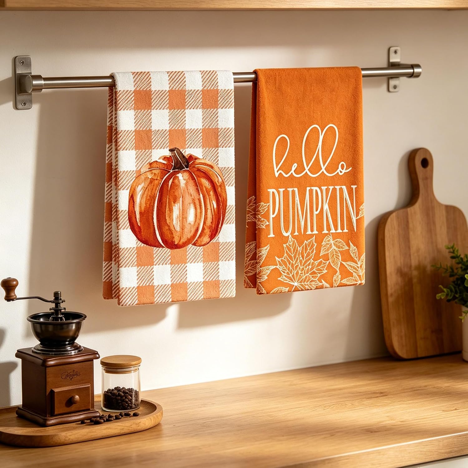 Fall Pumpkin Kitchen Towels, Autumn Dish Towels for Fall Home Decor, 2Pcs