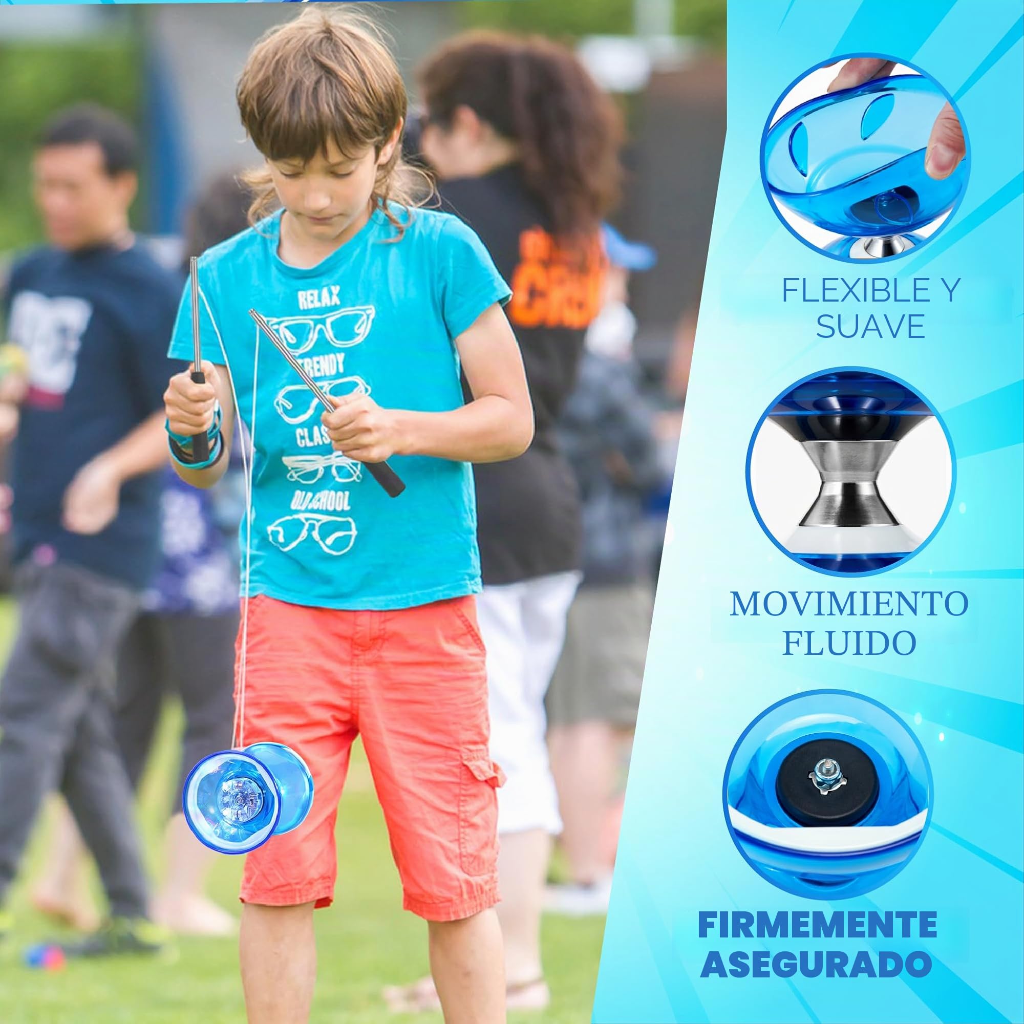 Juego de Malabares LED Diabolo - 4,5 mm Rodamiento Triple Diábolo para Principiantes y Profesionales | Juegos de Circo para Niños y Adultos | con Cordón Ajustable, Bolsa de Malla y 2 Bastones Cómodos