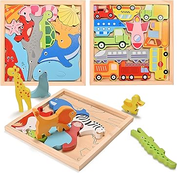 Amazon パズルおもちゃ 動物おもちゃ 動物パズルセット 木製パズル 知育玩具 もんてっそーり おもちゃ 早期開発 教育玩具 子供へのプレゼント クリスマスギフト １歳 ２歳 6歳以下子供 男の子 女の子 木製パズル おもちゃ
