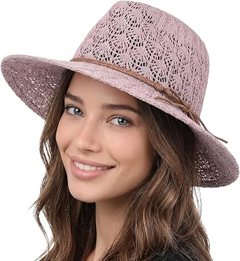 Funky Junque Womens Stylish Knit Fedora Hat - Wide Brim Panama with Woven Leather Tassel