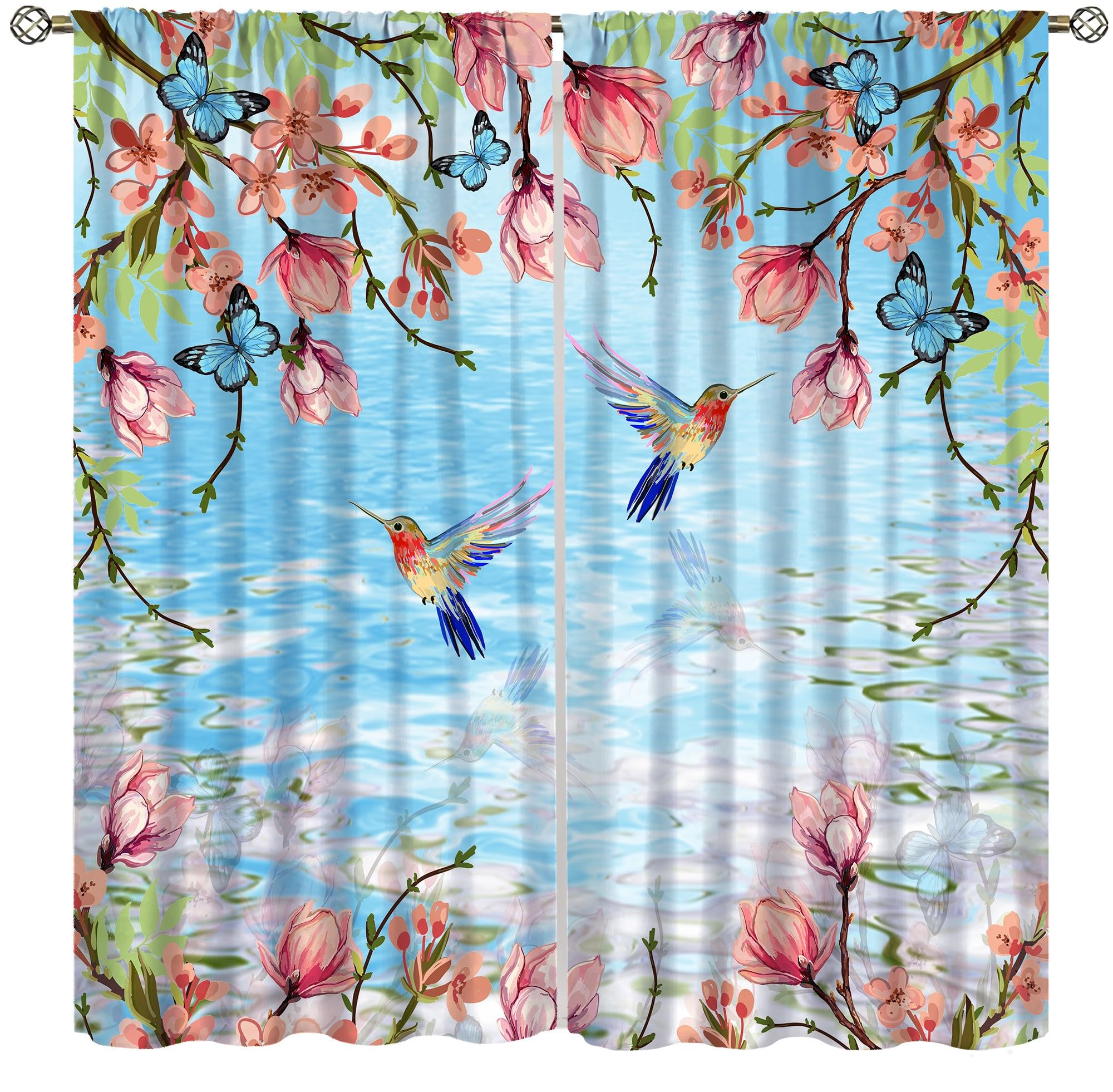 wlsgdsg Natural Bird Curtains, Cartoon Watercolour Beautiful Butterfly Plant Flower River Forest Animal Windows Treatments Drapes for Girls Living Room Bedroom Kitchen 42x45in?No Blackout?