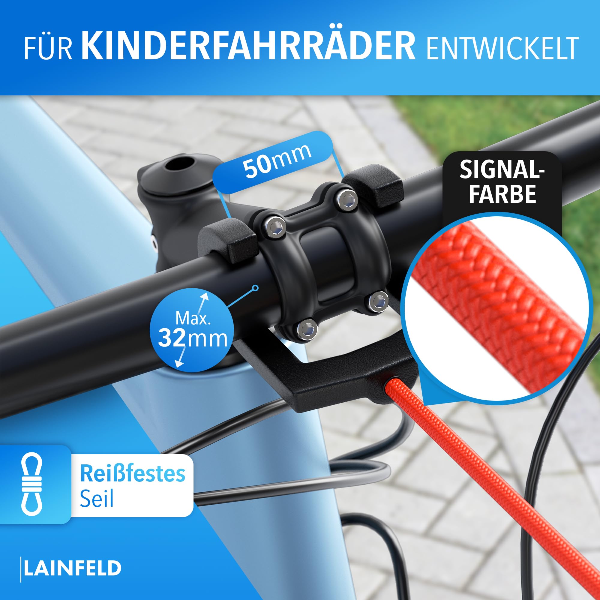 LAINFELD Fahrrad Abschleppseil Kinder, 2,5 Meter, Zugsystem, Follow me tandemkupplung, Fahrrad abschleppstange, tandemstange