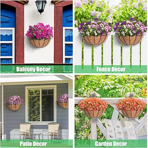 Vista 4 de Y&M Forro de cesta colgante de fibra de coco semicircular preformado de 14 pulgadas, forro de repuesto de coco medio redondo, 2 piezas