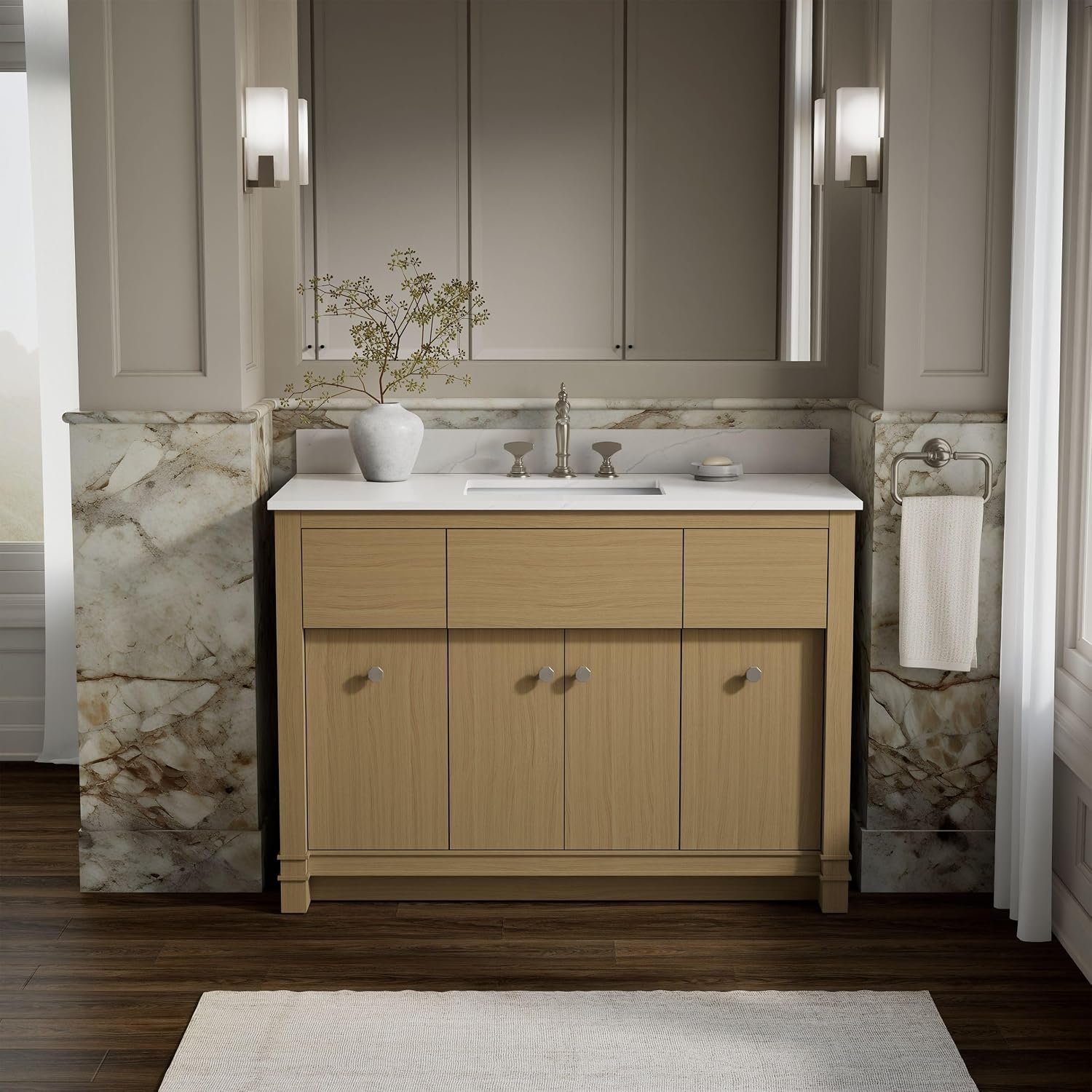 Kohler 33268-WEK Alouette™ 48" Bathroom Vanity Cabinet with Sink and Quartz top, Light Oak