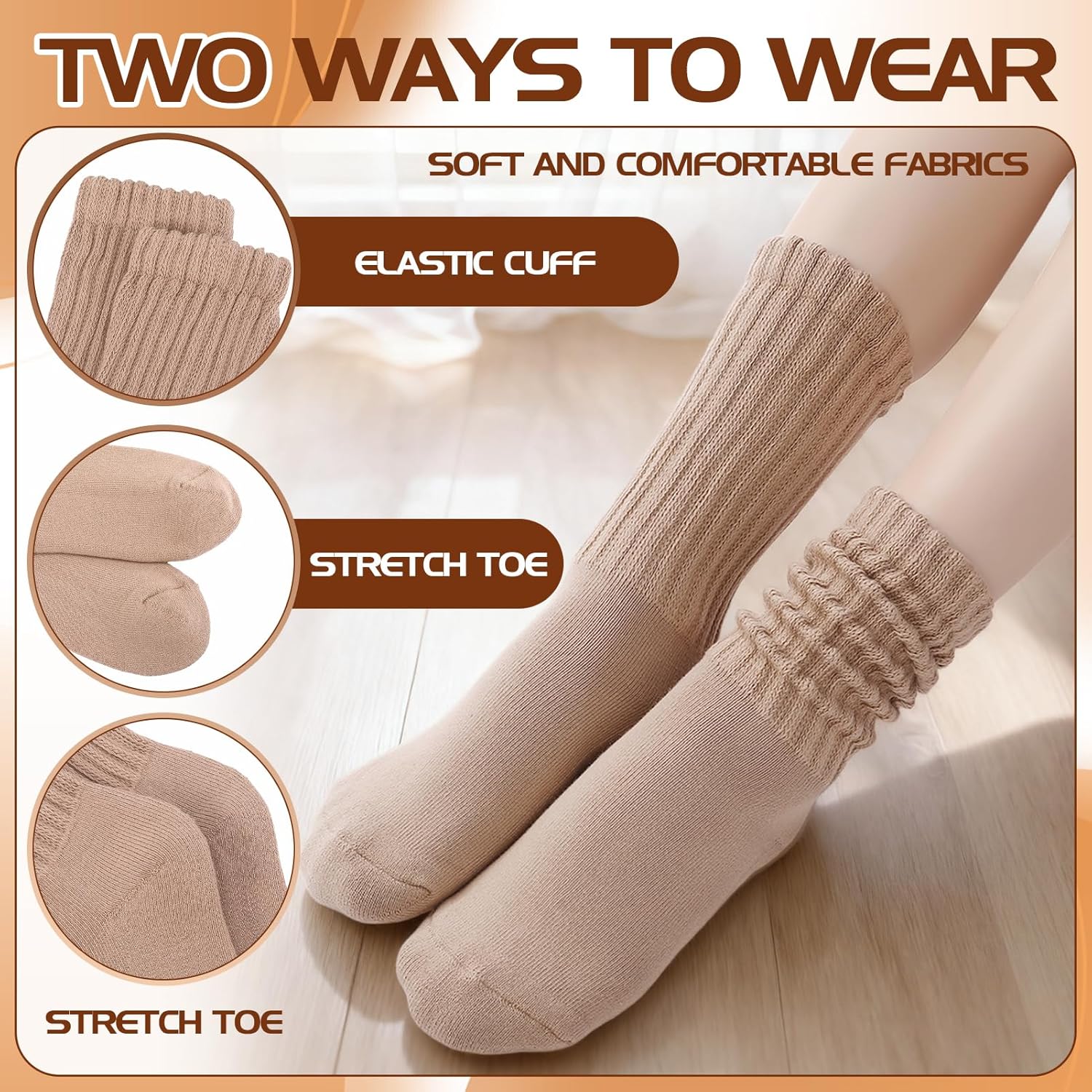 Jspupifip 6 Pairs Slouch Socks for Woman Scrunch Socks Knit Mid Calf Rib Tube Scrunchy Slouchy Retro Trendy Crew Socks - Image 4