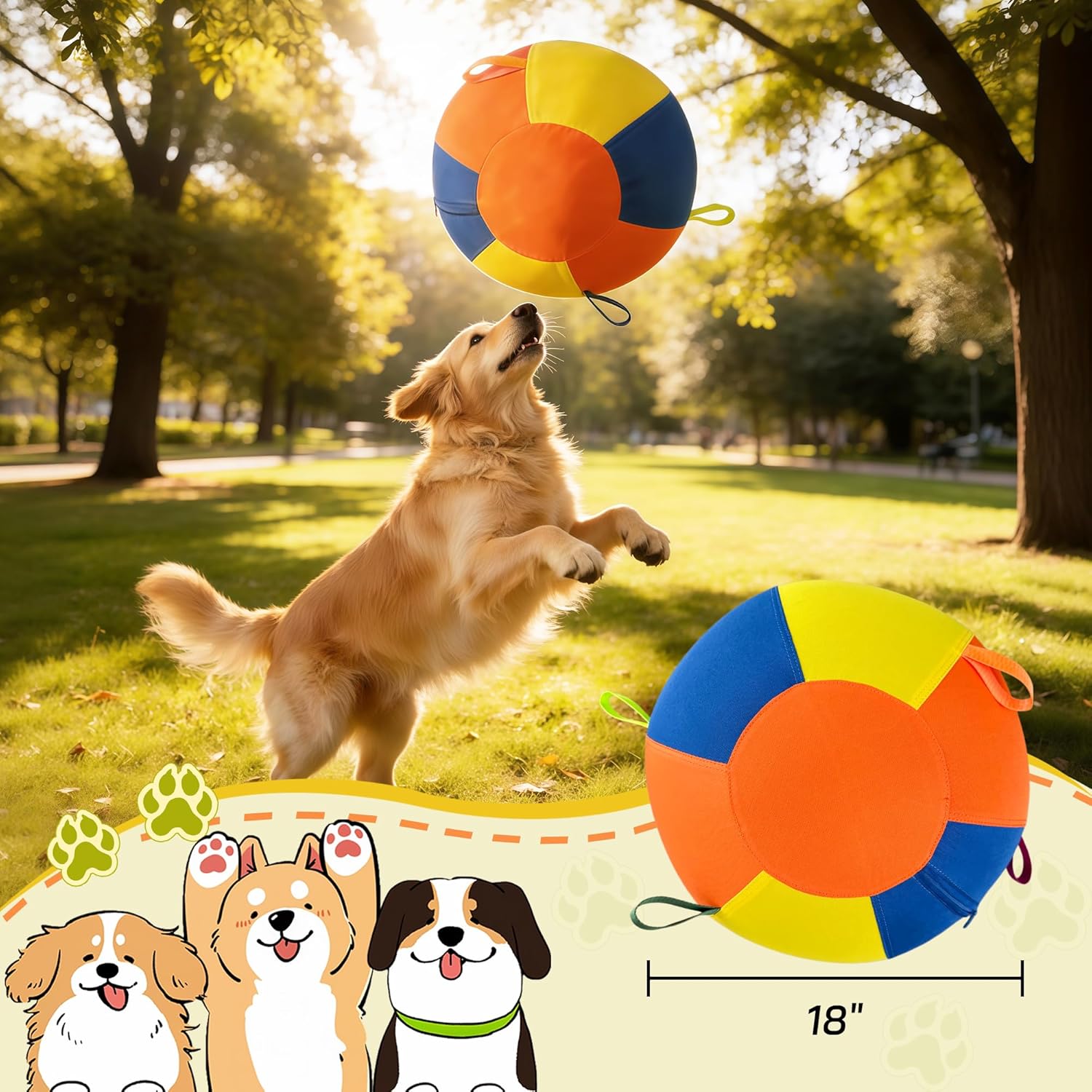 18" Herding Ball for Dogs, Dual-Layer Herding Toy with Protective Cover, Durable Giant Dog Ball for Australian Shepherd, Cattle Dog, Border Collie for Outdoor Play (Yellow)
