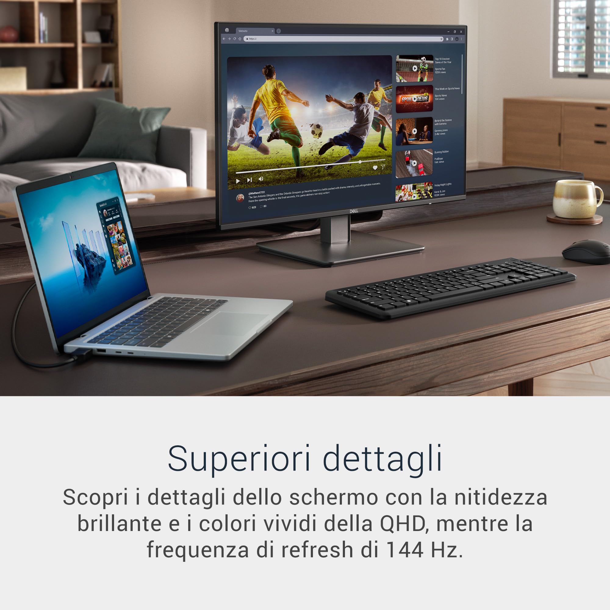 Dell 27 Monitor - SE2726D, QHD (2560x1440), 144Hz, IPS, 1ms MPRT, AMD FreeSync, 99% sRGB, VESA (100x100mm), DisplayPort, HDMI, 3 Anni di Garanzia, Nero