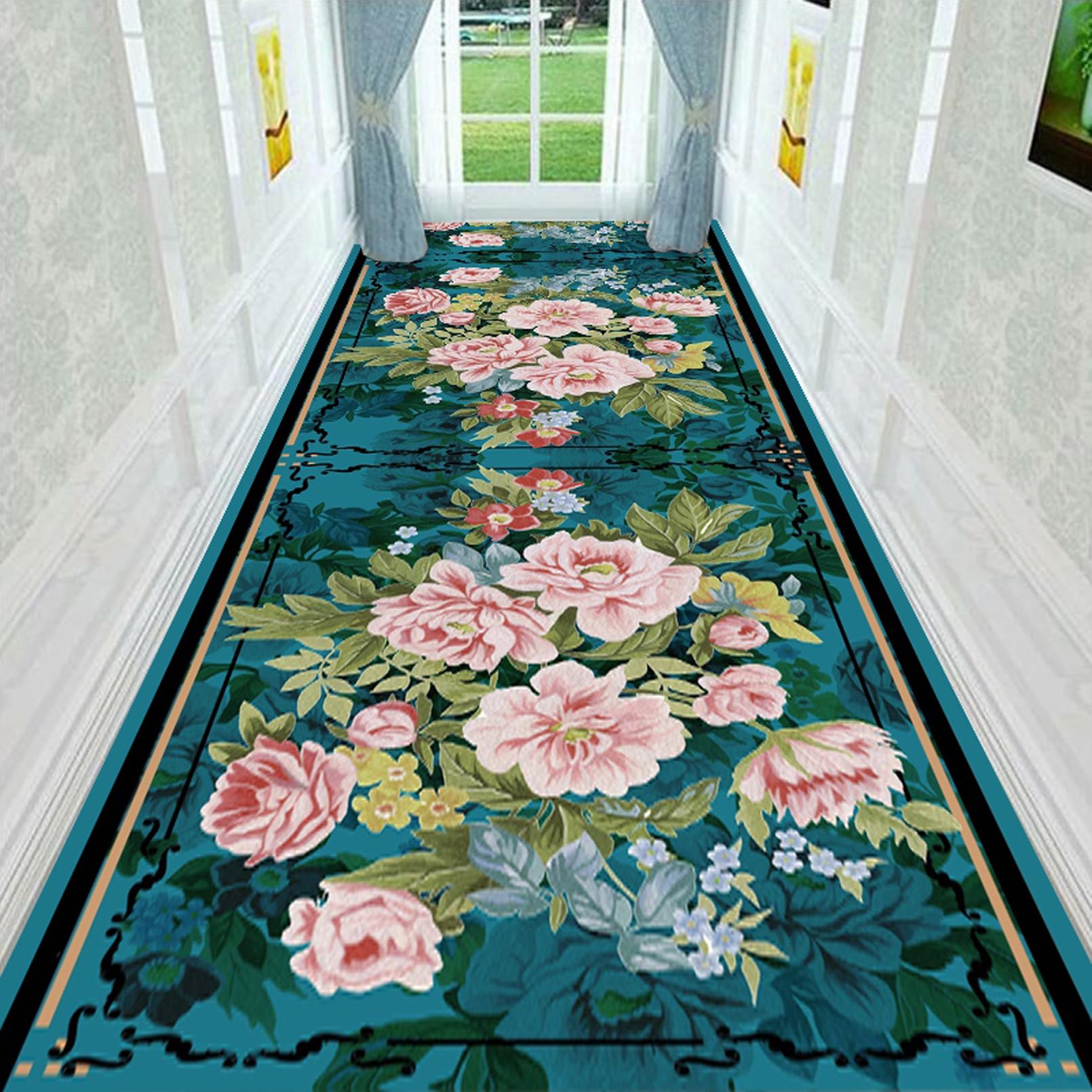 Tapis de couloir géométrique antidérapant et lavable pour entrée ou cuisine