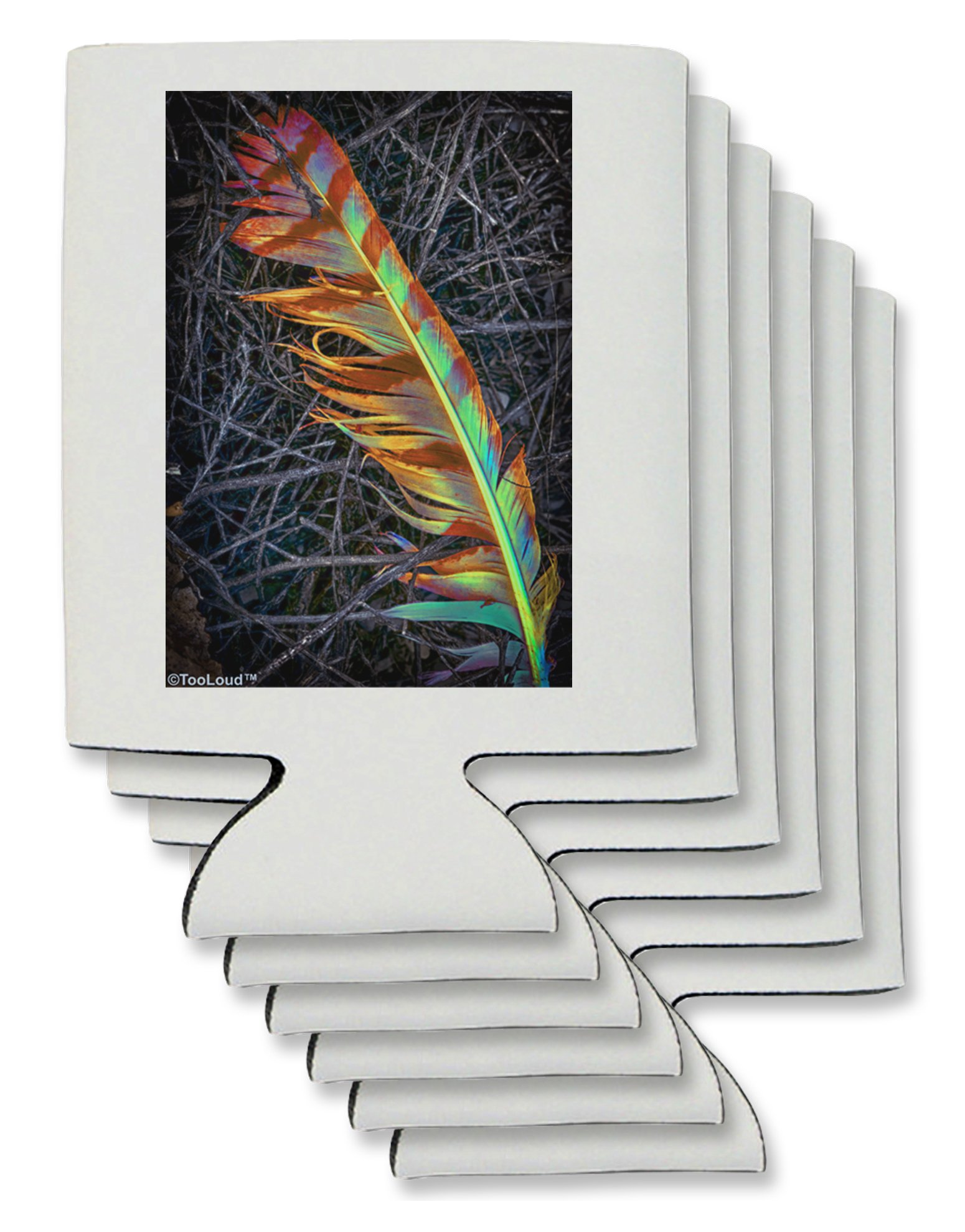 TooLoud Rainbow Feather Can/Bottle Insulator Coolers - 6 Pieces