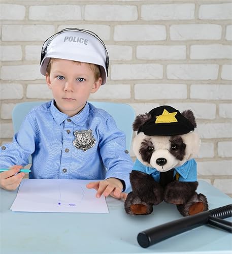 Miniatura 7 de DolliBu Squat Panda - Peluche de oficial de policía de panda, suave disfraz de panda en cuclillas con lindo uniforme de policía y traje de gorra,