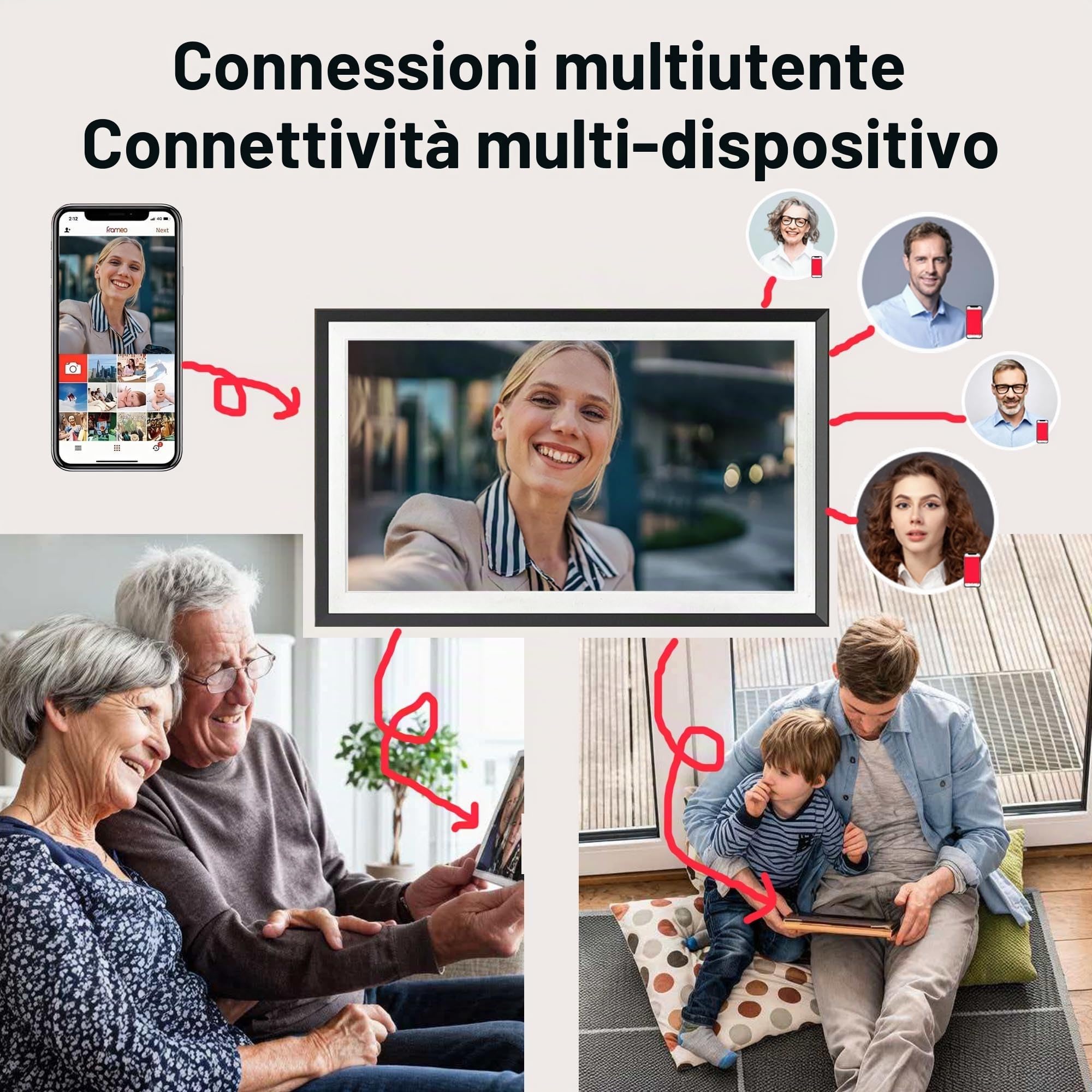 Frameo Cornice portafoto digitale da 15,6 pollici, Full HD, touch screen Wi-Fi, con controllo app, video con suono, memoria da 32 GB, regalo per mamma, genitori e nonni