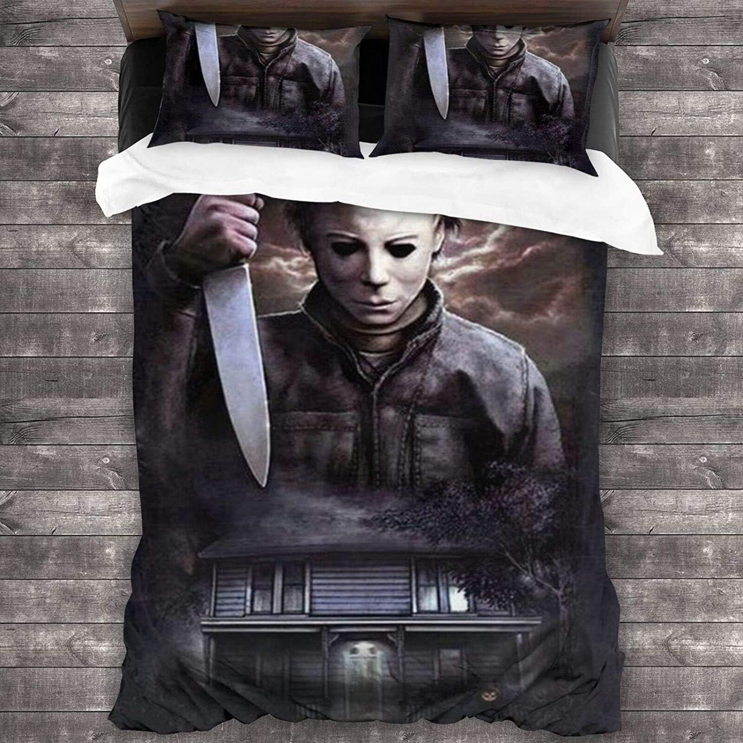 NICHIYO Halloween: The Curse of Michael Myers Bedding Set - Duvet Cover and Pillowcase, Microfiber, 3D Digital Print Three-Piece Bedding (10,Doubie 200 * 200cm+50 * 75cm)