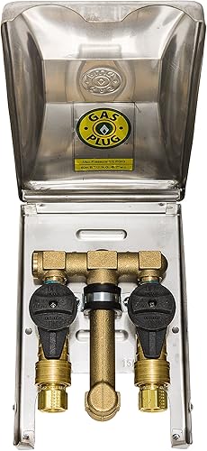 Burnaby Manufacturing DOBLE GAS PLUG, ENTRADA NPT TRASERA 12", 2 salidas de desconexión rápida de 38", TAPONES MACHO INCLUIDOS, CAJA DE ACERO