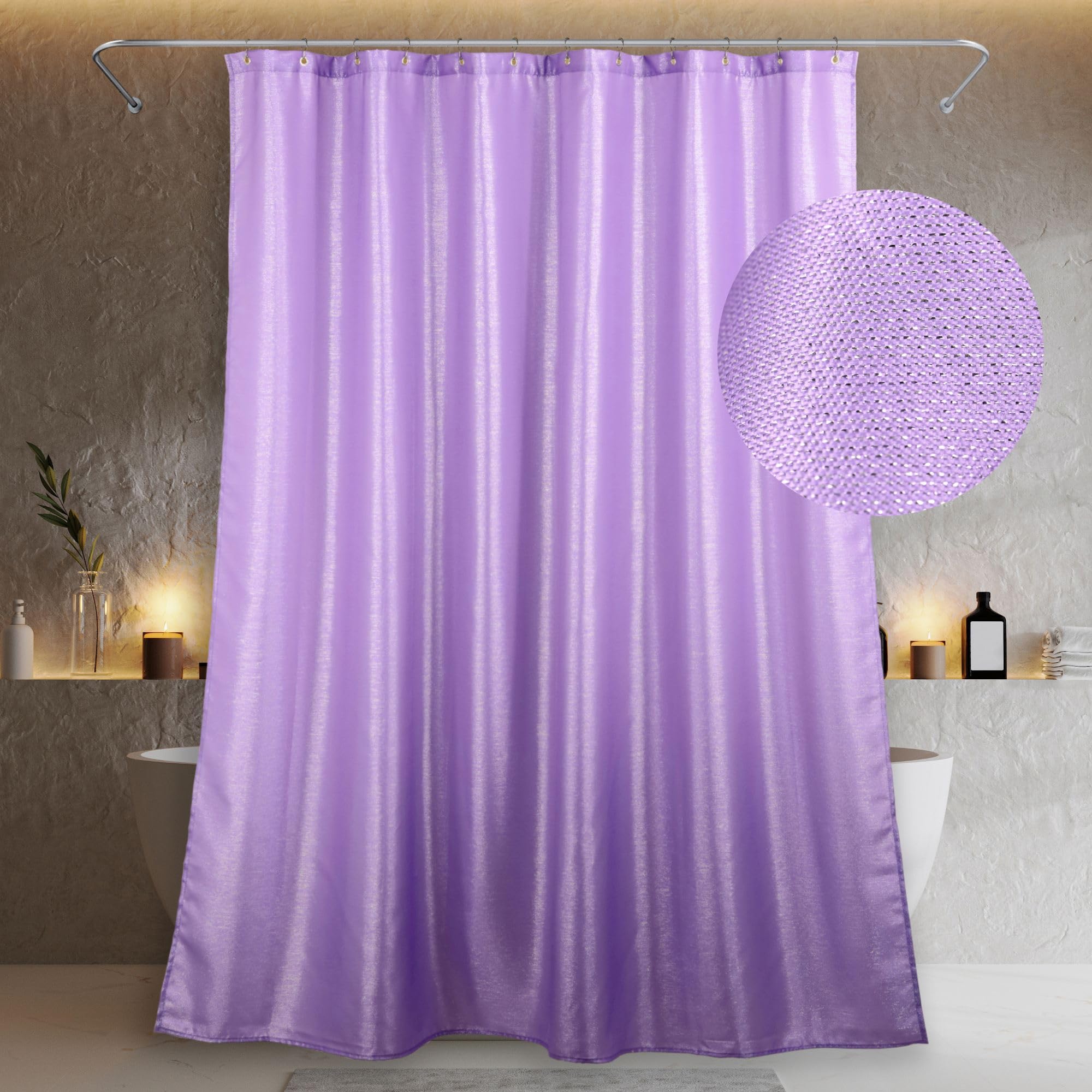 Tenda da doccia viola glitterata per bagno, impermeabile, per