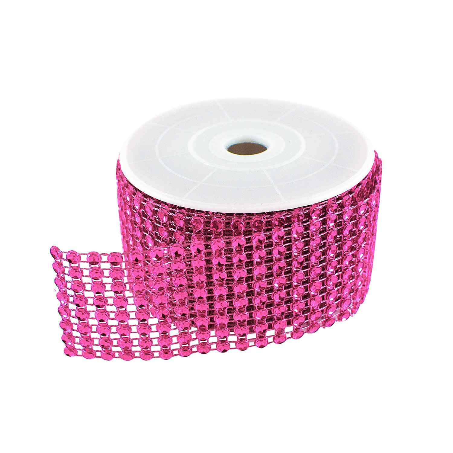 Super Z Outlet Diamond Sparkling Rhinestone Mesh Ribbon Roll for Arts & Crafts, Event Decorations, Wedding Cake, Birthdays, Baby Shower, 1.5" x 3 Yards, 8 Row, 1 Roll ® (Fuchsia)
