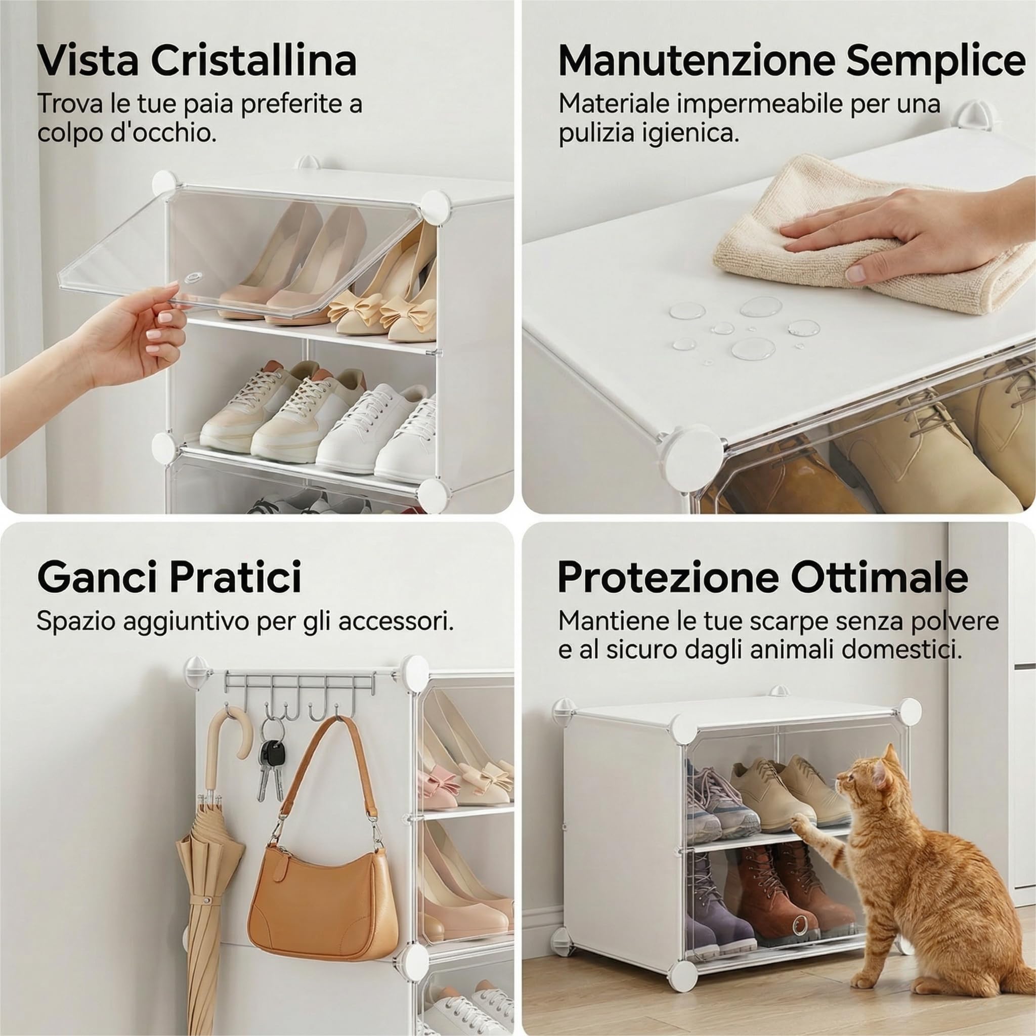 Scarpiera salvaspazio a 44 scomparti con porta, scarpiera modulare in plastica chiusa bianca, mobile per scarpe ingresso fai da te per corridoio camera da letto