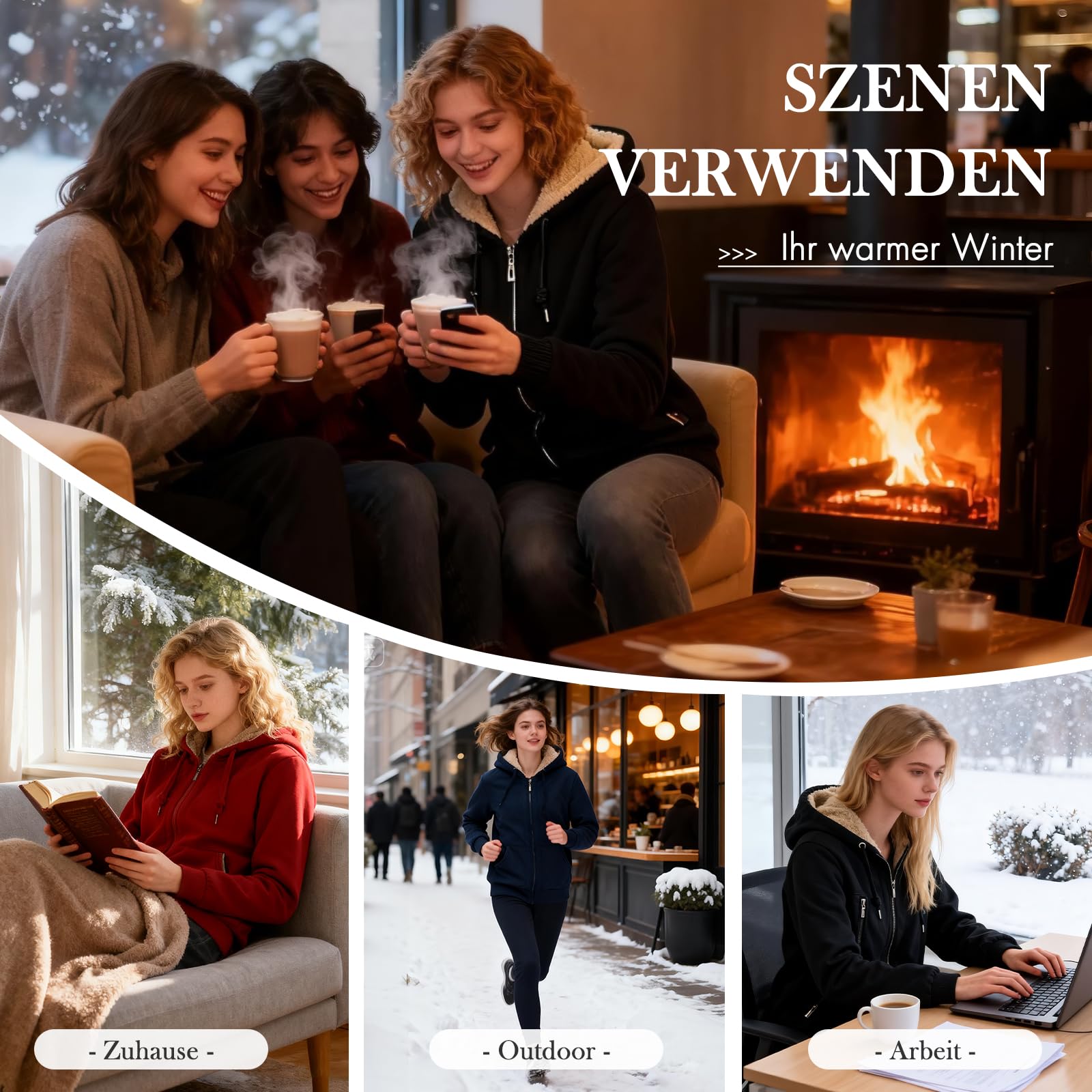 LBL Leading the Better Life Damen Kapuzensweatshirt, Dicker Kapuzenjacke Sweatjacke Kapuzenpullover Damen Hoodie Baumwolle Sweatshirtjacke Frauen Casual Pullover mit Fleecefutter