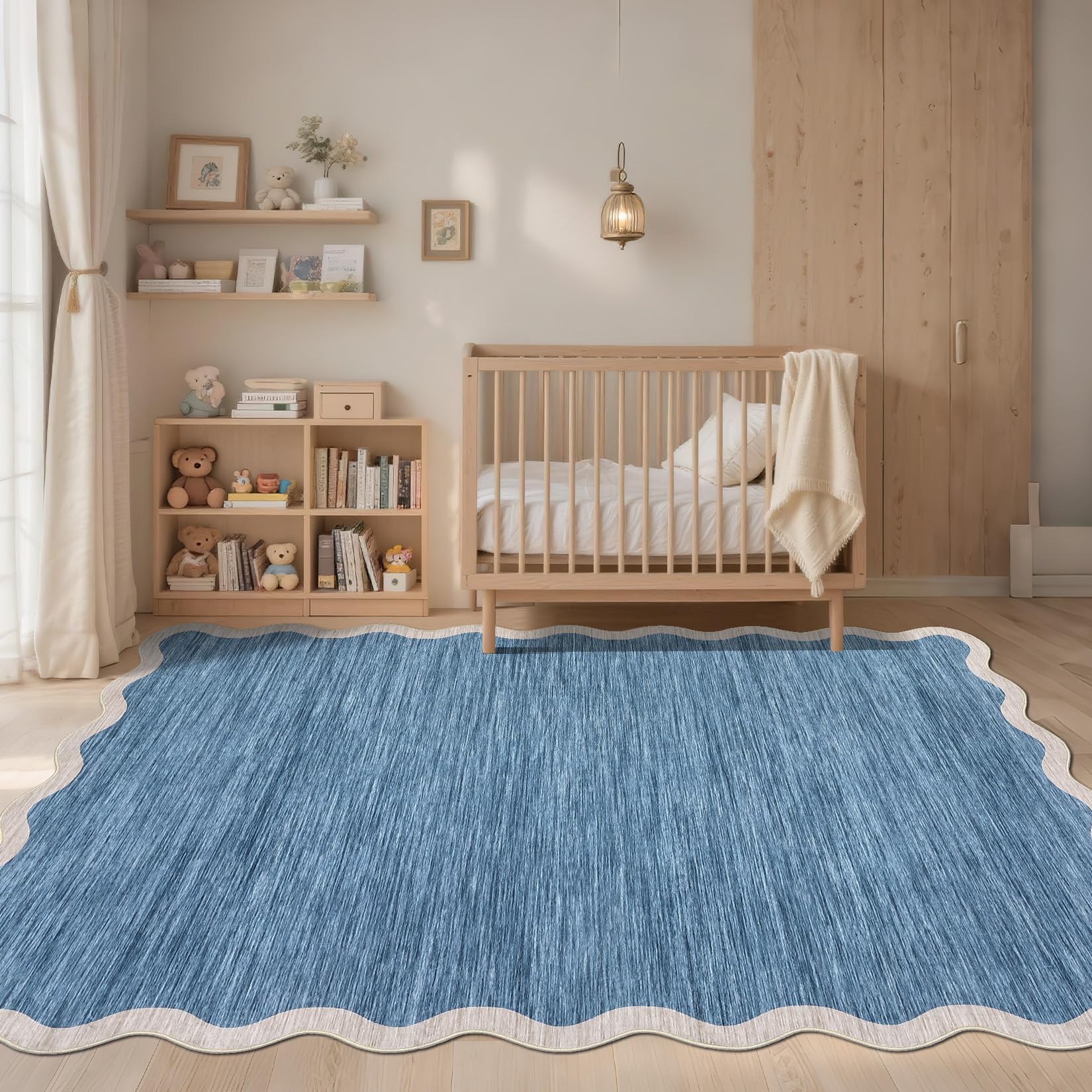 Small Bedroom Area Rug 80x150cm Area Rug for Living Room Nursery Non Slip Kitchen Throw Carpet Low Pile Modern Bordered Rugs Washable Bathroom Mat Soft Brown Rugs for Laundry Entryway, Grey/Blue