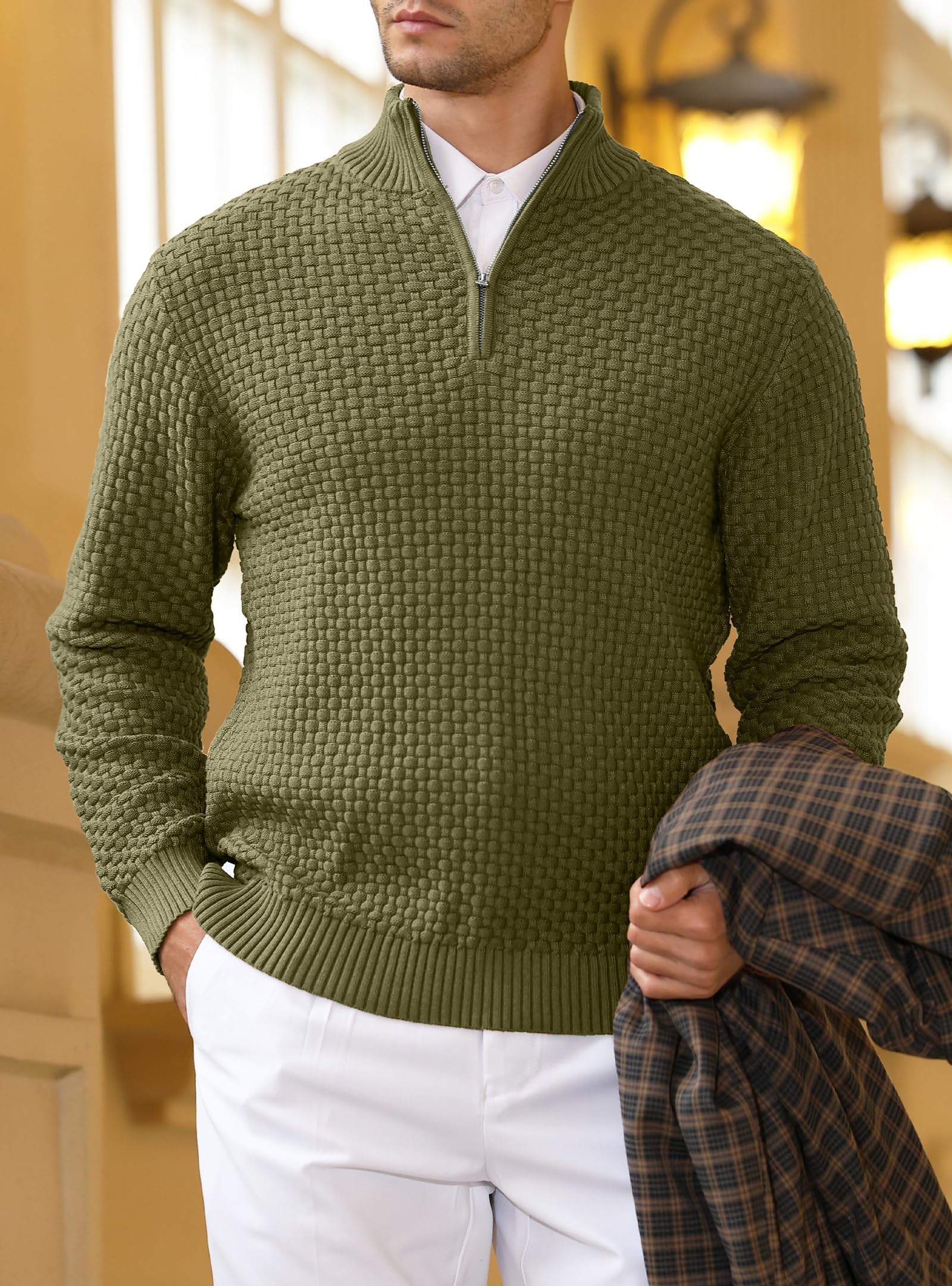 Zaitun Jersey de cuello alto para hombre con cremallera