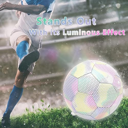 Miniatura 4 de Balón de fútbol reflectante con bomba, brillante tamaño 5 para niñas, pelota de fútbol de entrenamiento para jóvenes y adultos