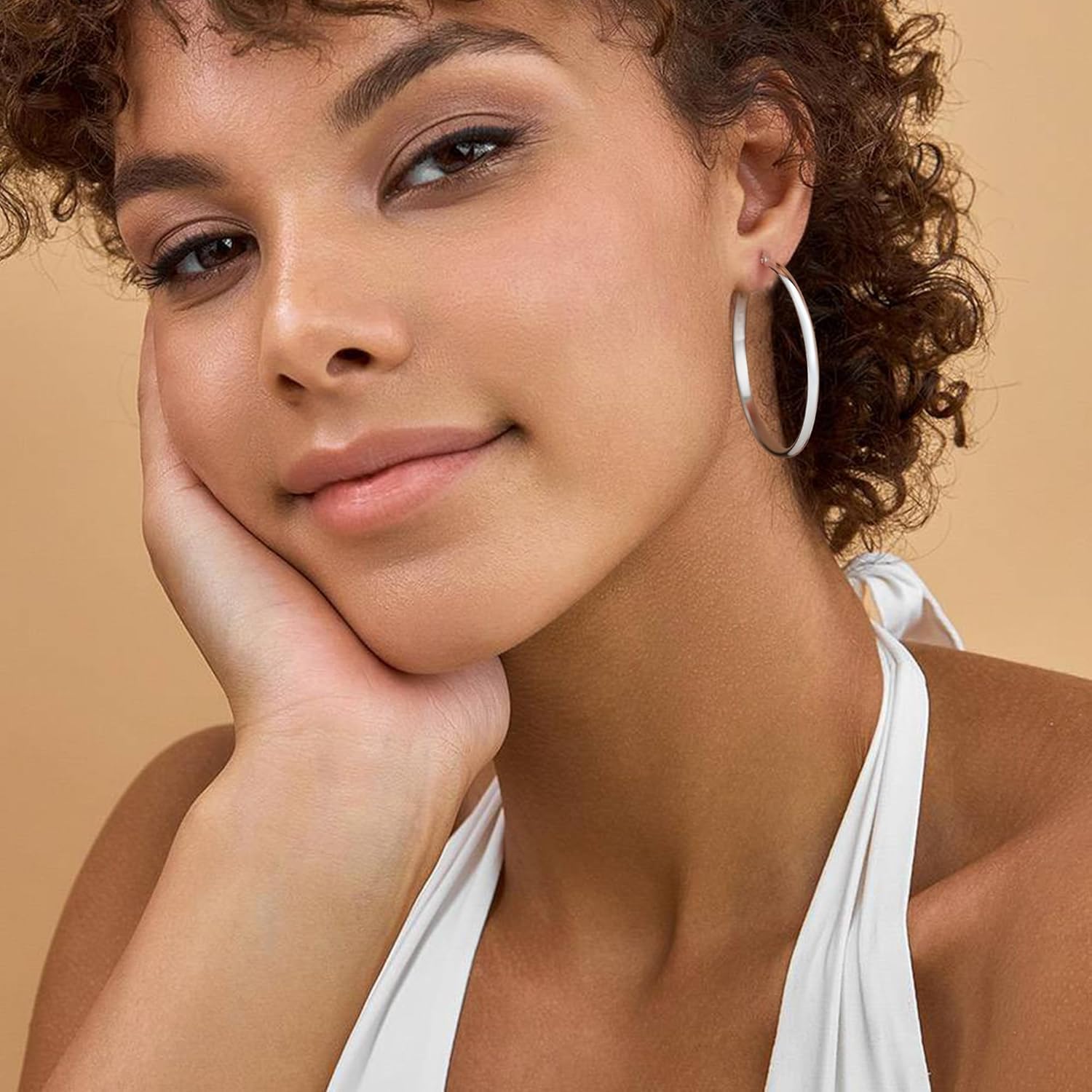 OOOPEL 3mm Wide Large Hoop Earrings for Women Hypoallergenic 925 Sterling Silver Post Gold Earrings Lightweight Silver Hoop Earrings Oversize Big Gold Hoops 30/40/50/60MM - Image 2