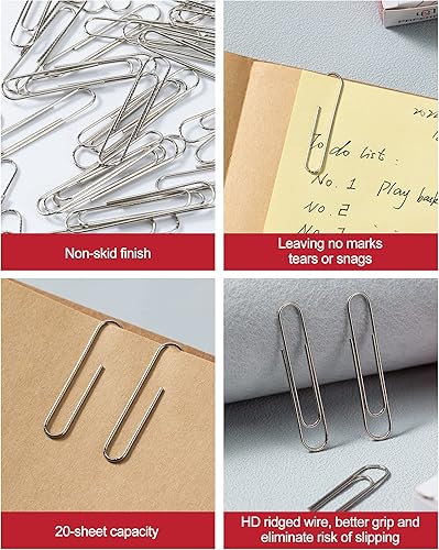 Vista 4 de PAPERPAL Clips de papel para oficina, escuela y uso personal, clip de papel antideslizante jumbo (2 pulgadas), 1000 clips de papel grandes