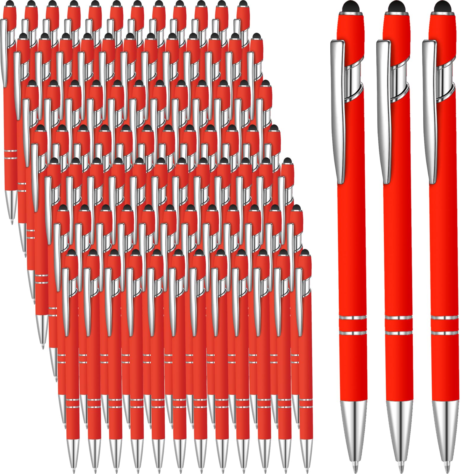 Lot de 100 stylos à bille avec stylet 2 en 1 pour écrans tactiles, stylo de remerciement 2 en 1 pour collègues, collègues, bureau (rouge)