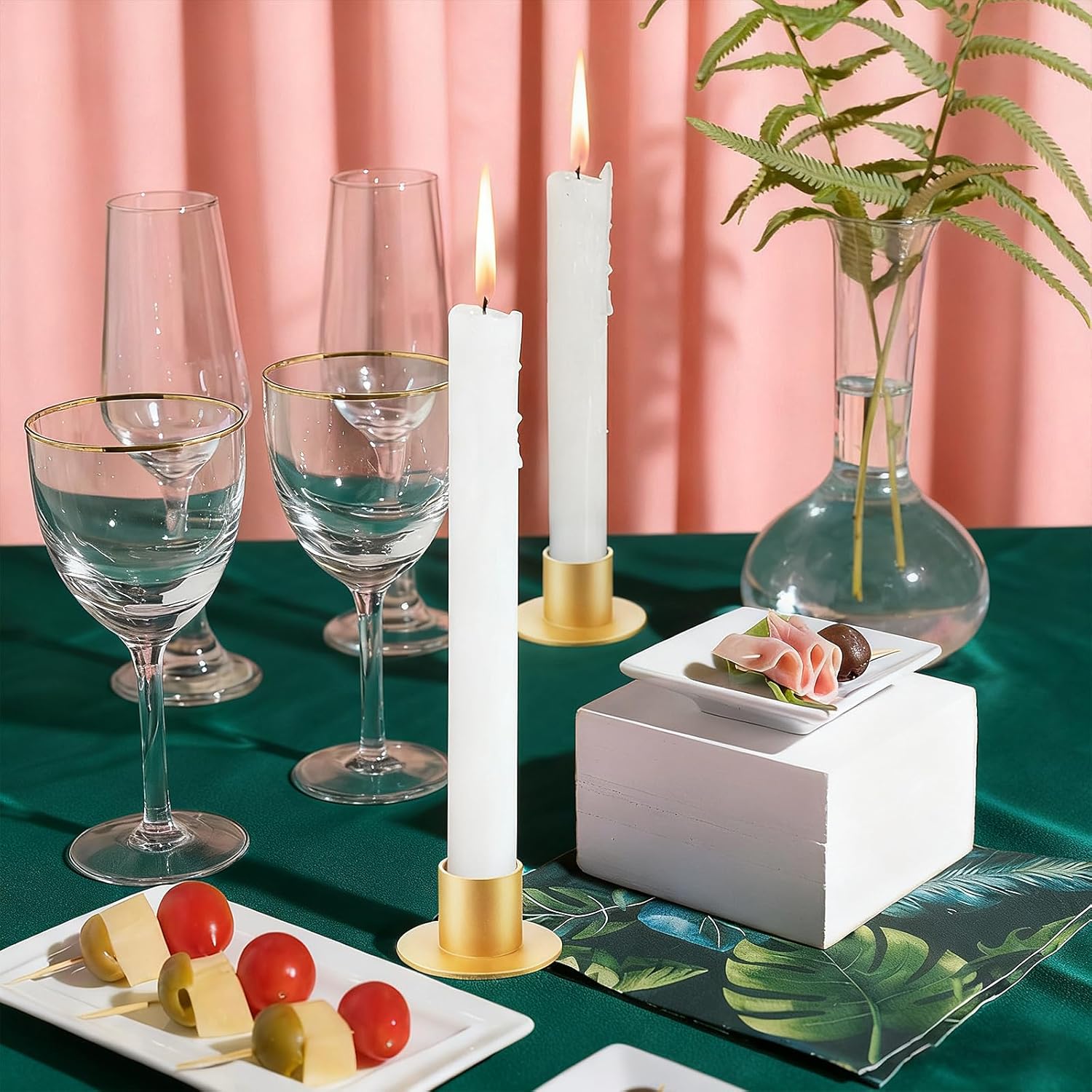 36 Pcs Gold Taper Candle Holders Bulk for Pillar Candles, Retro Matte Taper Candlestick Holders Metal Short Candle Stick Holders for Wedding Christmas Party Dining Table Centerpiece Decor