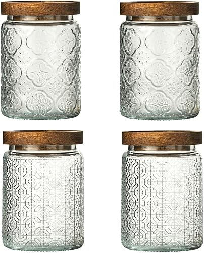 Snminetal Tarro sellado de vidrio vintage para encimera de cocina, recipientes de almacenamiento de alimentos de vidrio, con tapa de madera Snminetal Tarro sellado de vidrio vintage para encimera de cocina, recipientes de almacenamiento de alimentos de vidrio, con tapa de madera