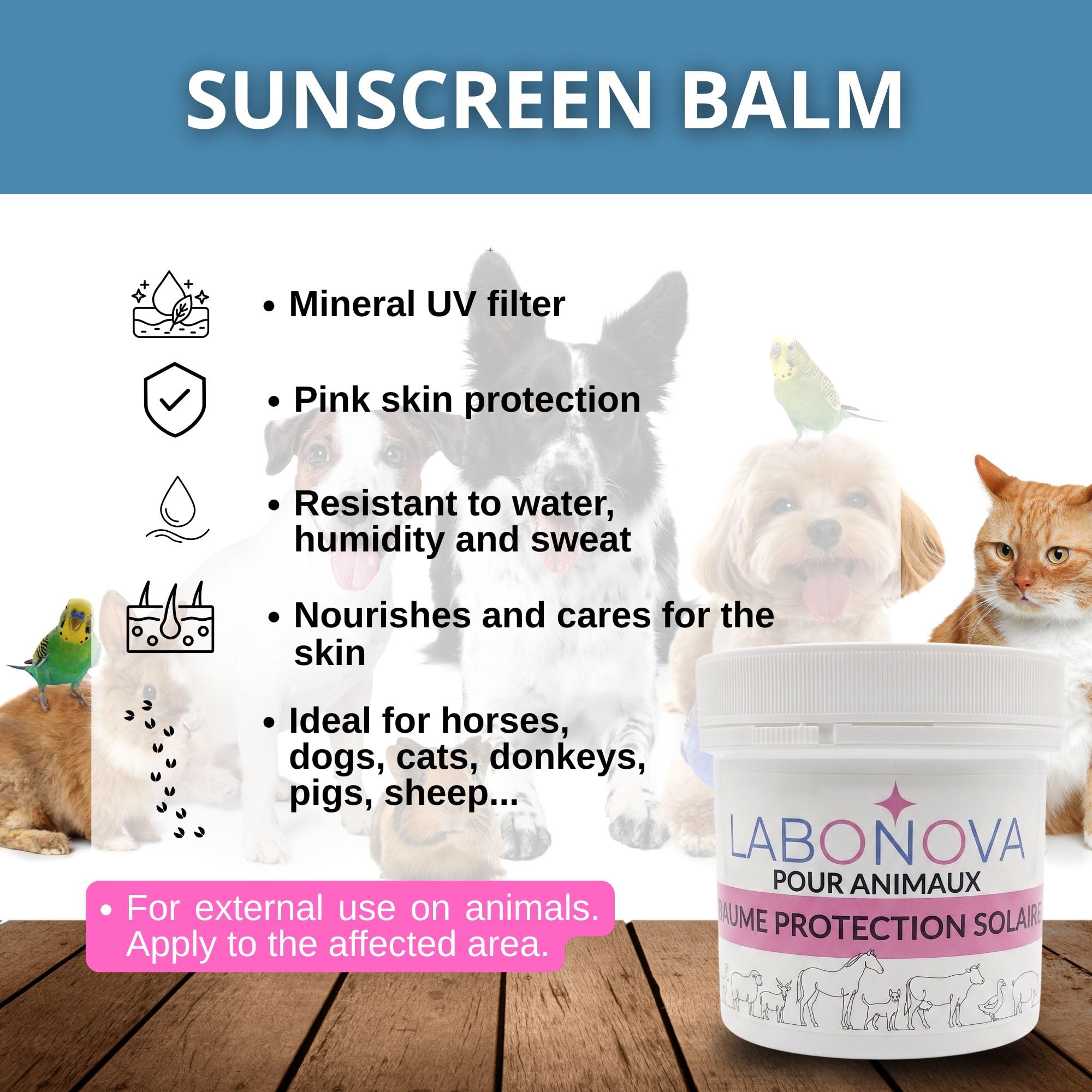 Crème Solaire minéral pour Animaux – Protection UV résistante à l’Eau – Chiens, Chats, Chevaux, Lapins et Autres Animaux