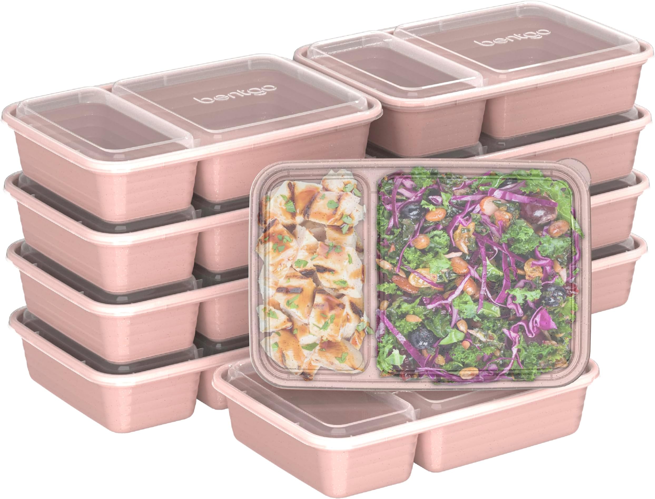 Bentgo 20-Piece Lightweight, Durable, Reusable BPA-Free 2-Compartment Containers - Microwave, Freezer, Dishwasher Safe - Sweet Pea Glitter