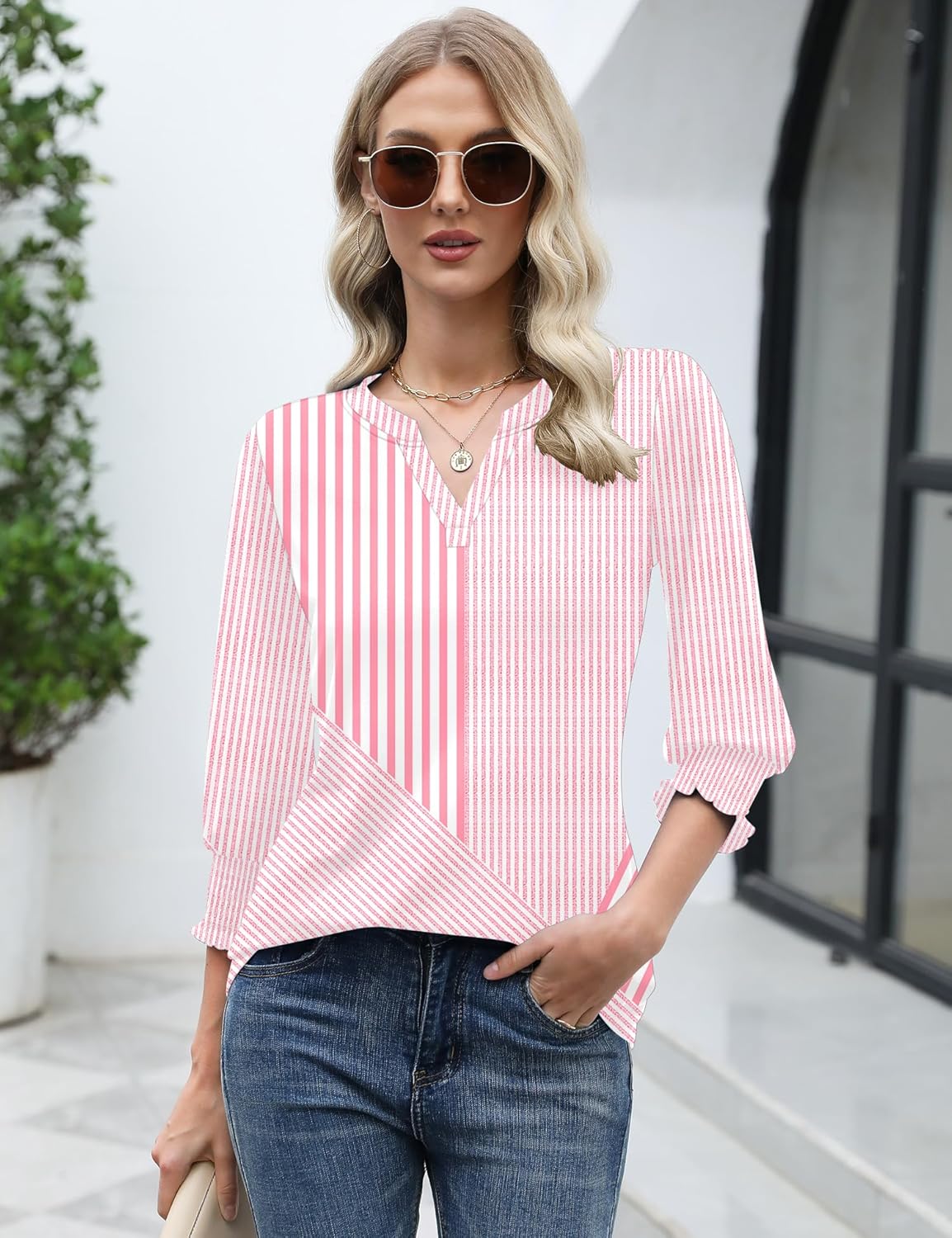 LOMON Women's 2026 Fashion Tops 3/4 Length Sleeve Business Casual Blouses Summer Tees Shirts S-4X - Image 5